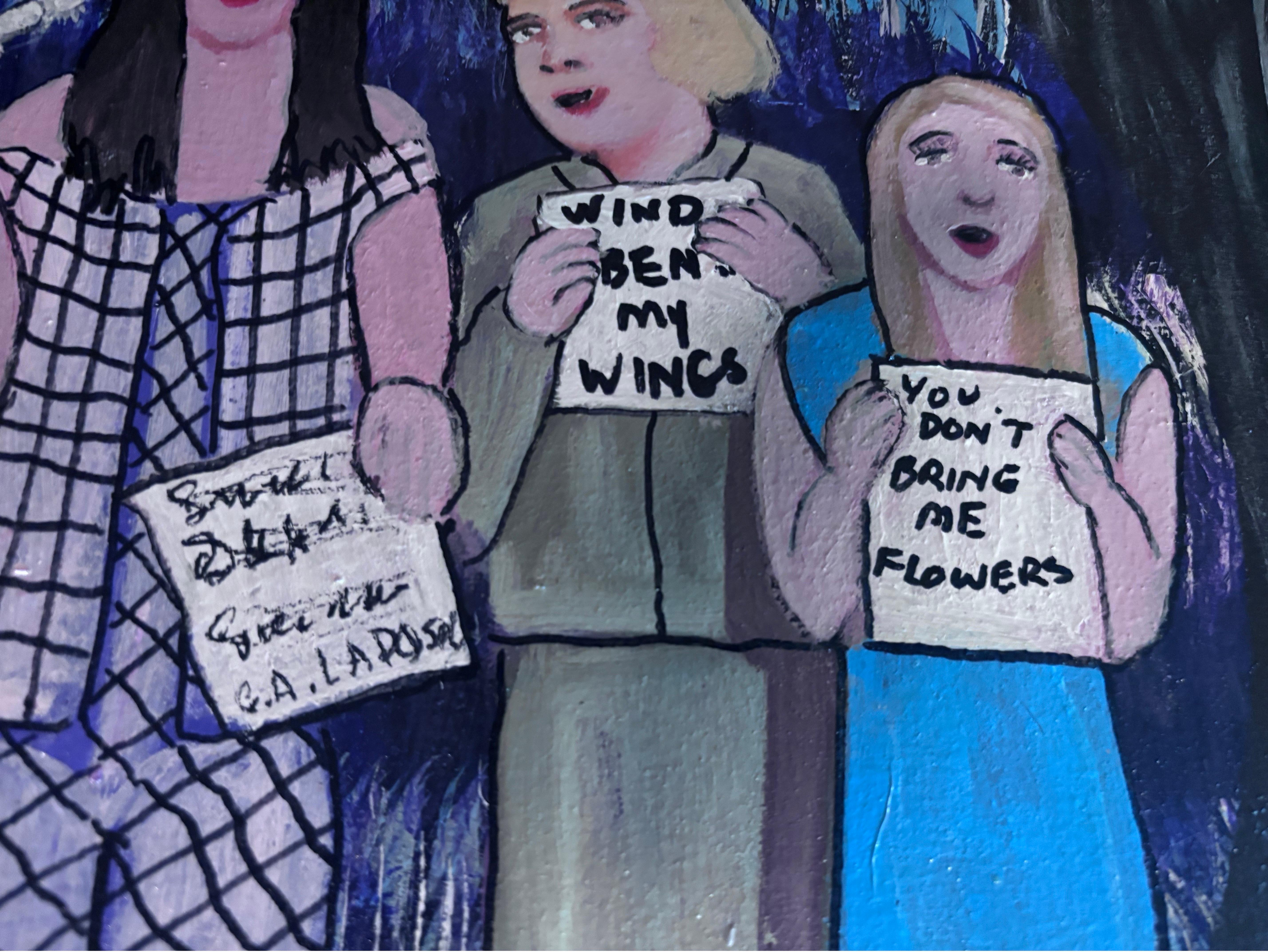 Karaoke Sister Singers  Unique Painting Self Taught Folk Artist Gloria Laposka For Sale 3