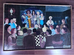 Karaoke Sister Singers  Unique Painting Self Taught Folk Artist Gloria Laposka