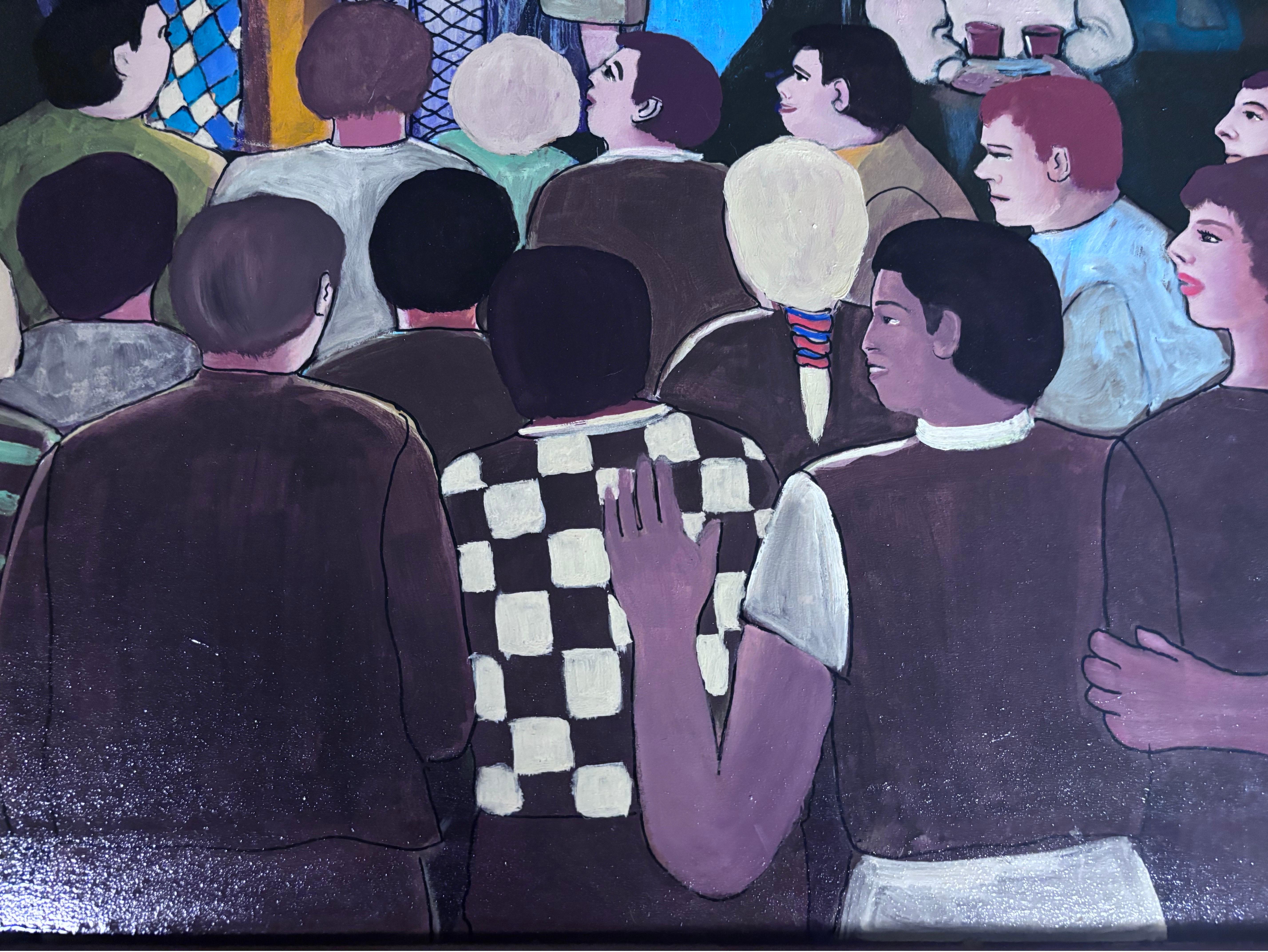 Karaoke Sister Singers  Unique Painting Self Taught Folk Artist Gloria Laposka For Sale 1