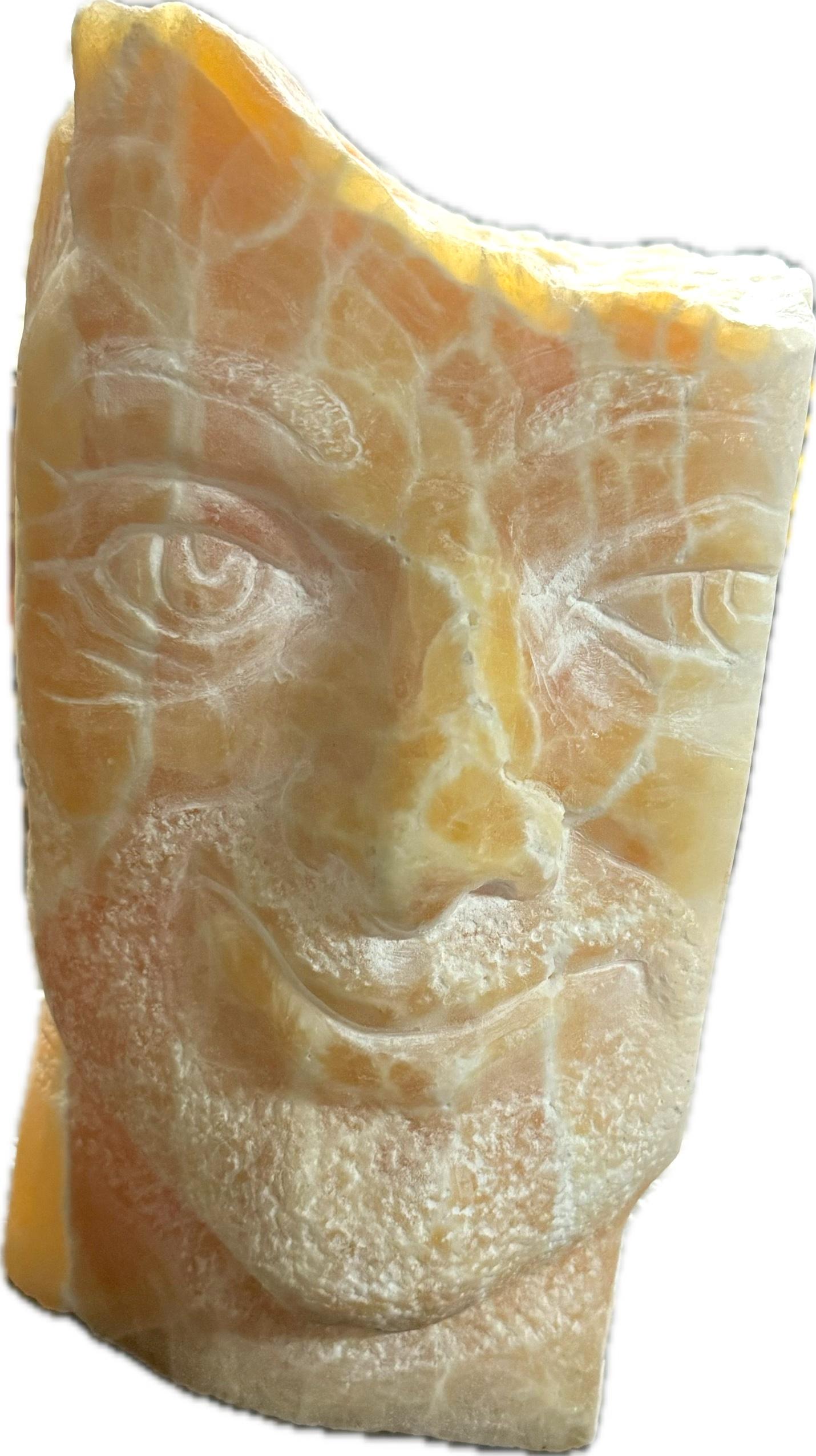 Portrait, Happy Man, Natural Haney Onyx Stone, Handmade by Garo - Sculpture by Karapet Balakeseryan  (Garo)