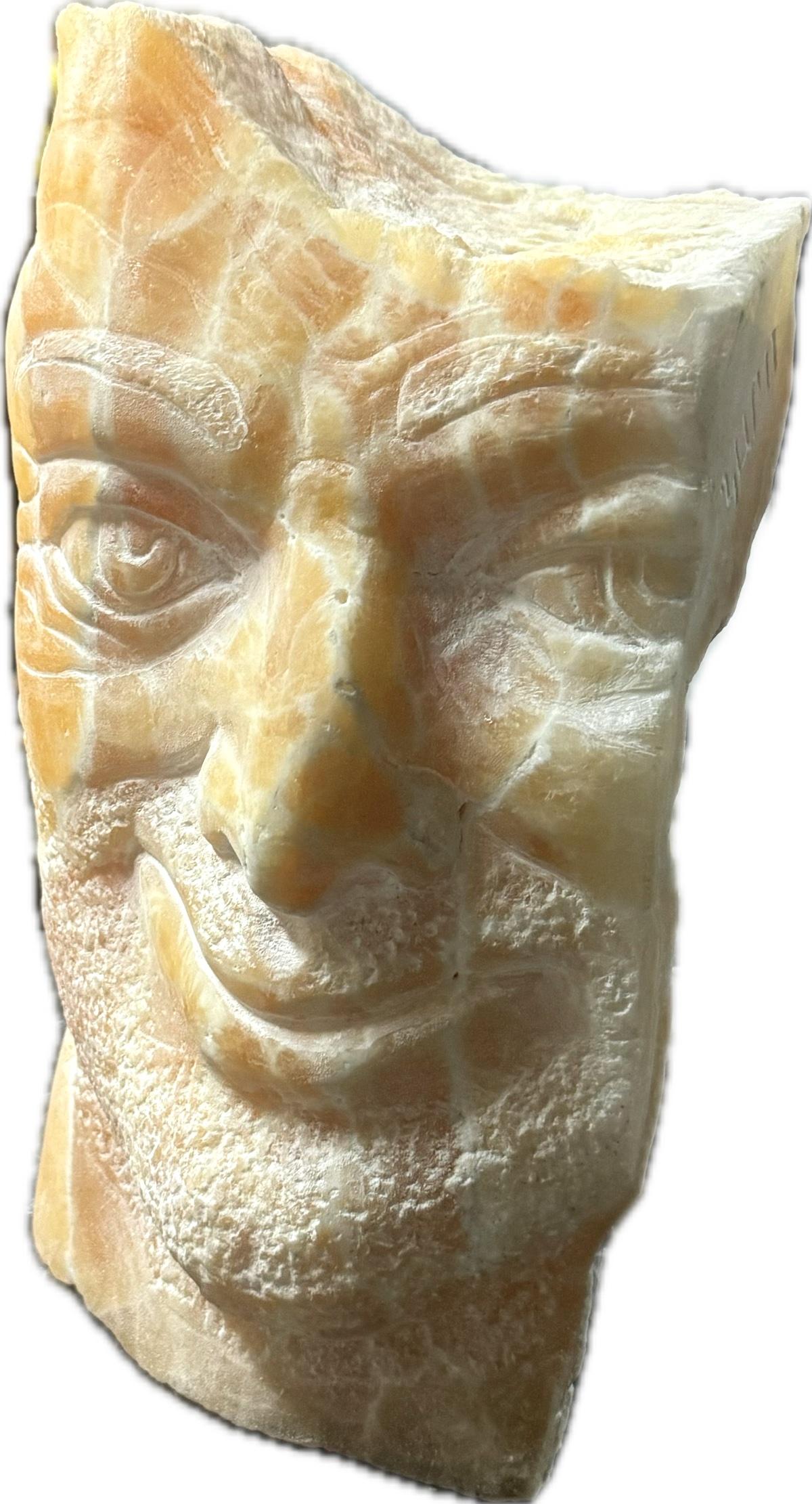 Portrait, Happy Man, Natural Haney Onyx Stone, Handmade by Garo For Sale 2