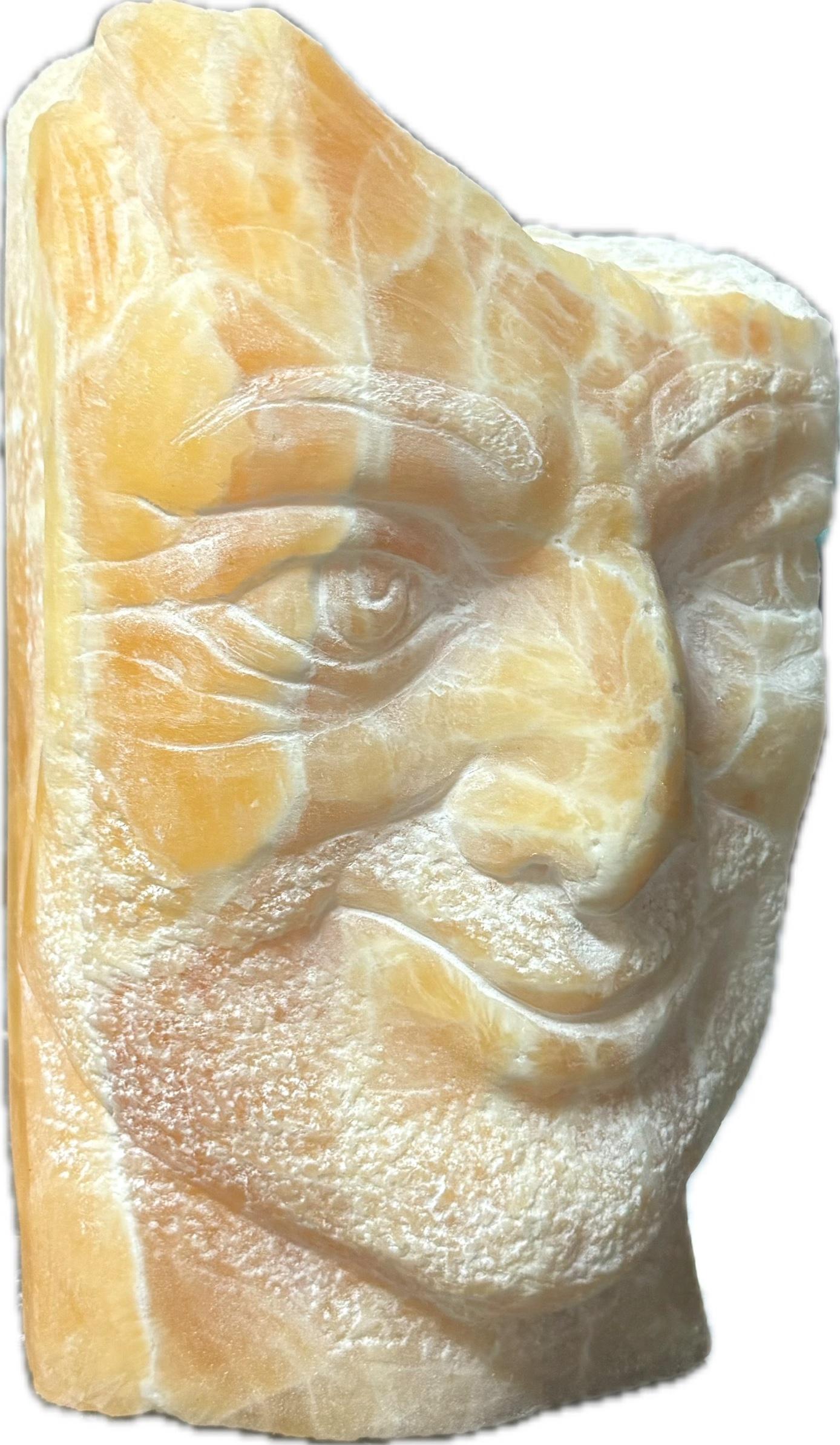 Karapet Balakeseryan  (Garo) Figurative Sculpture - Portrait, Happy Man, Natural Haney Onyx Stone, Handmade by Garo