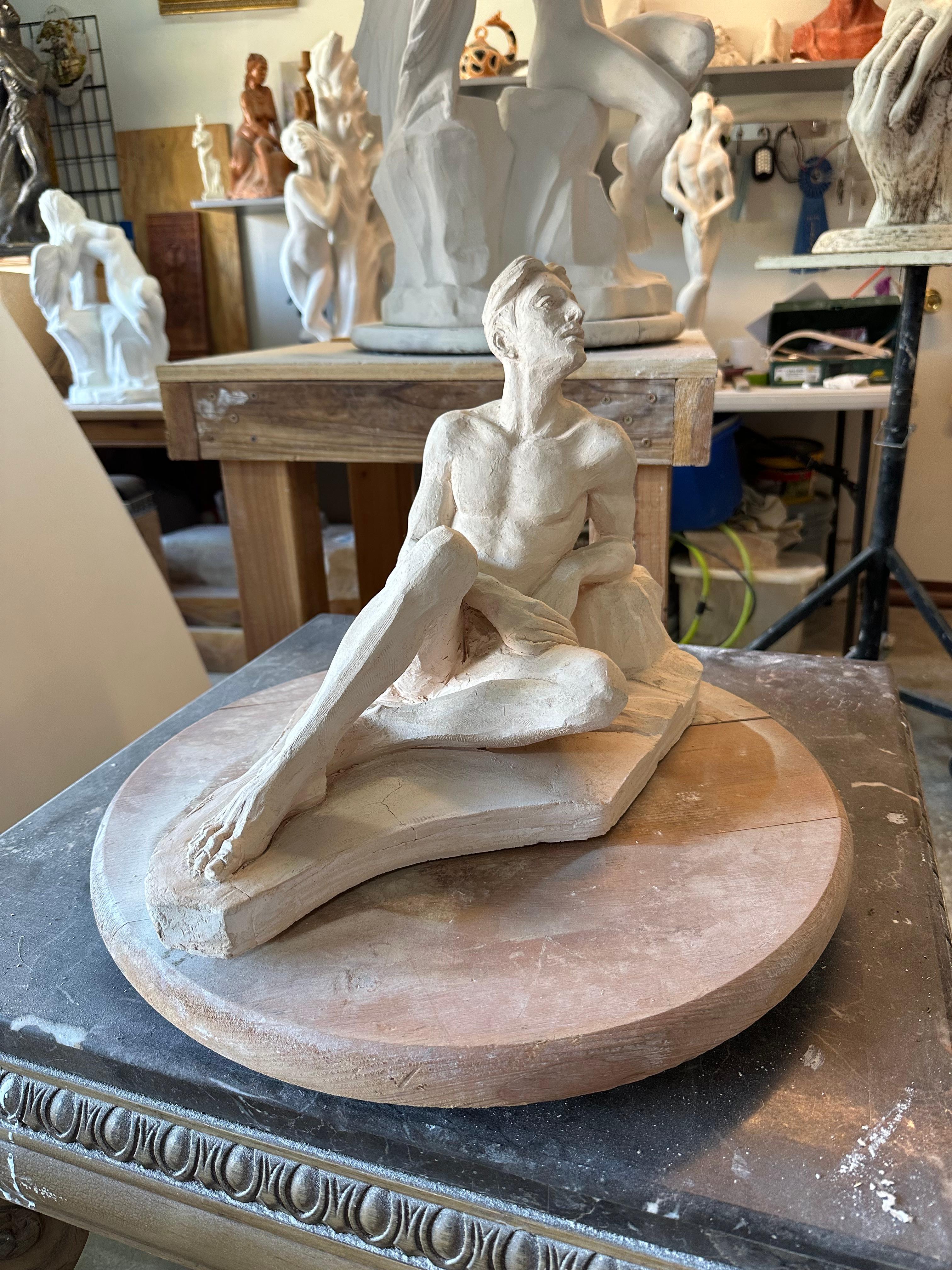 Der Denker, Skulptur, handgefertigt, Keramik von Garo Einzigartig im Angebot 1