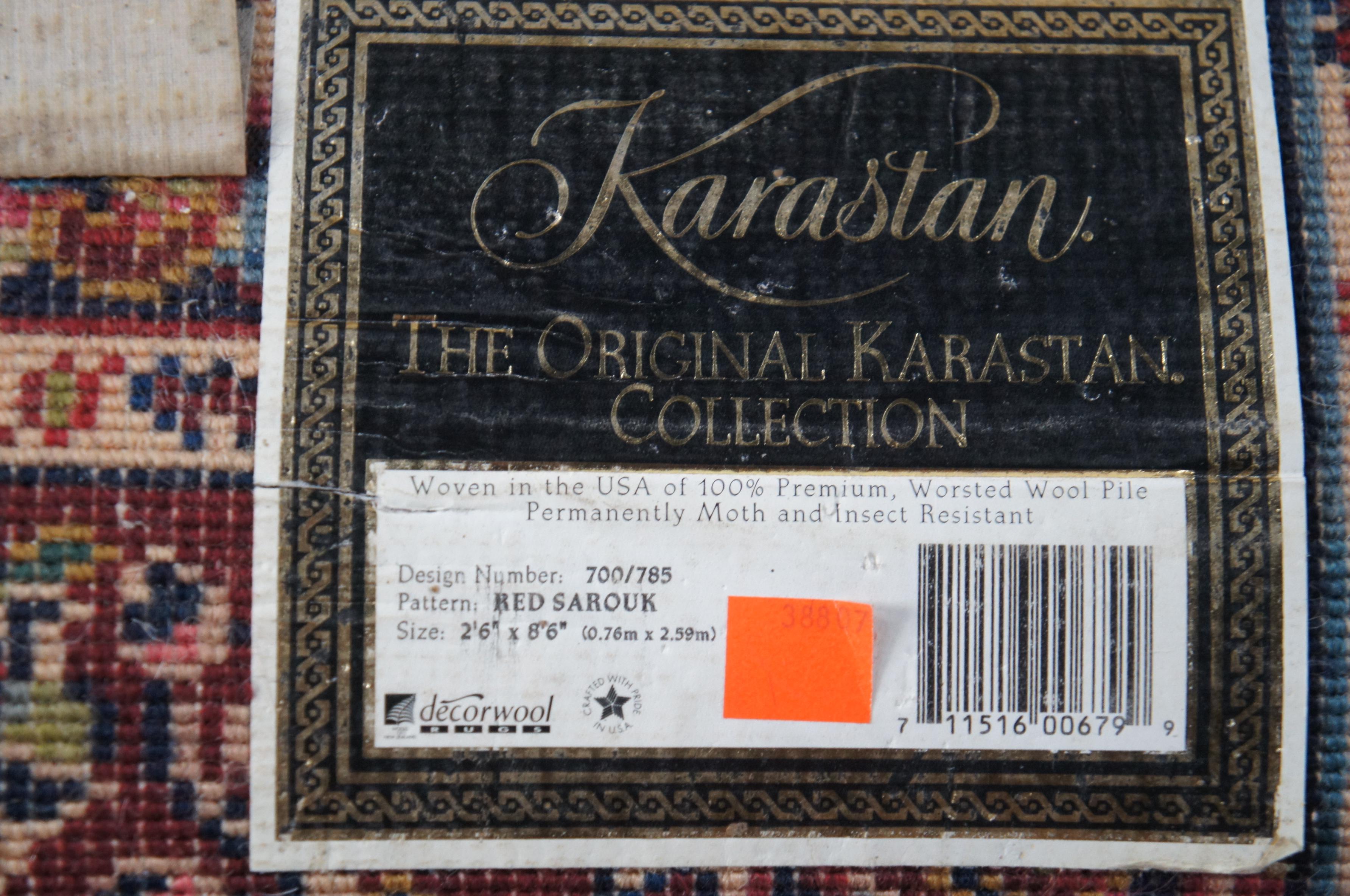 Karastan 100% Wool Red Sarouk Area Rug Runner Carpet Mat 700/785 2.6' x 8.6