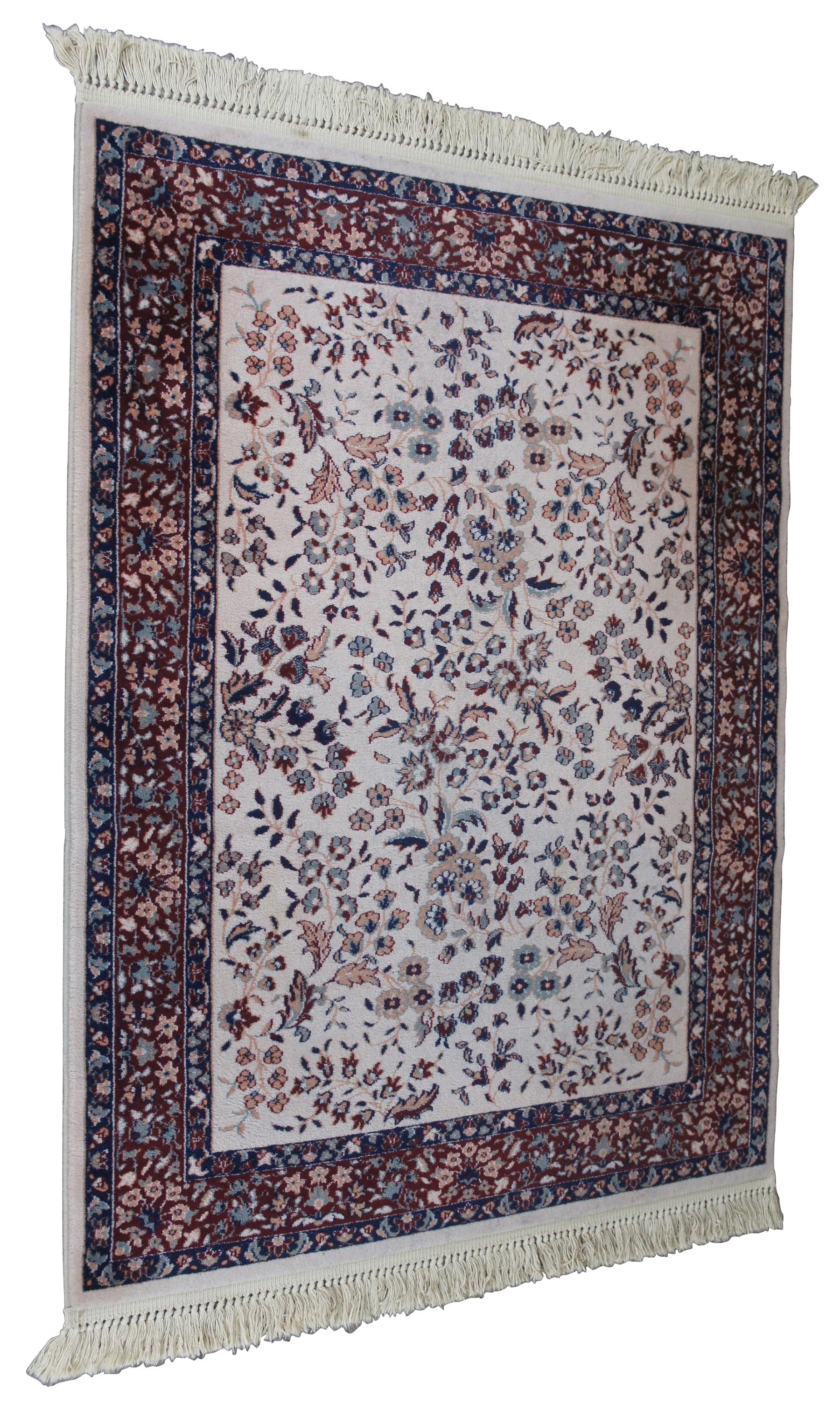 Vintage Karastan KaraMar area rug, carpet or mat. Made of 100% worsted wool in Belgium, this beauty features the floral Kirman pattern, design #300/1020, RN 14837.