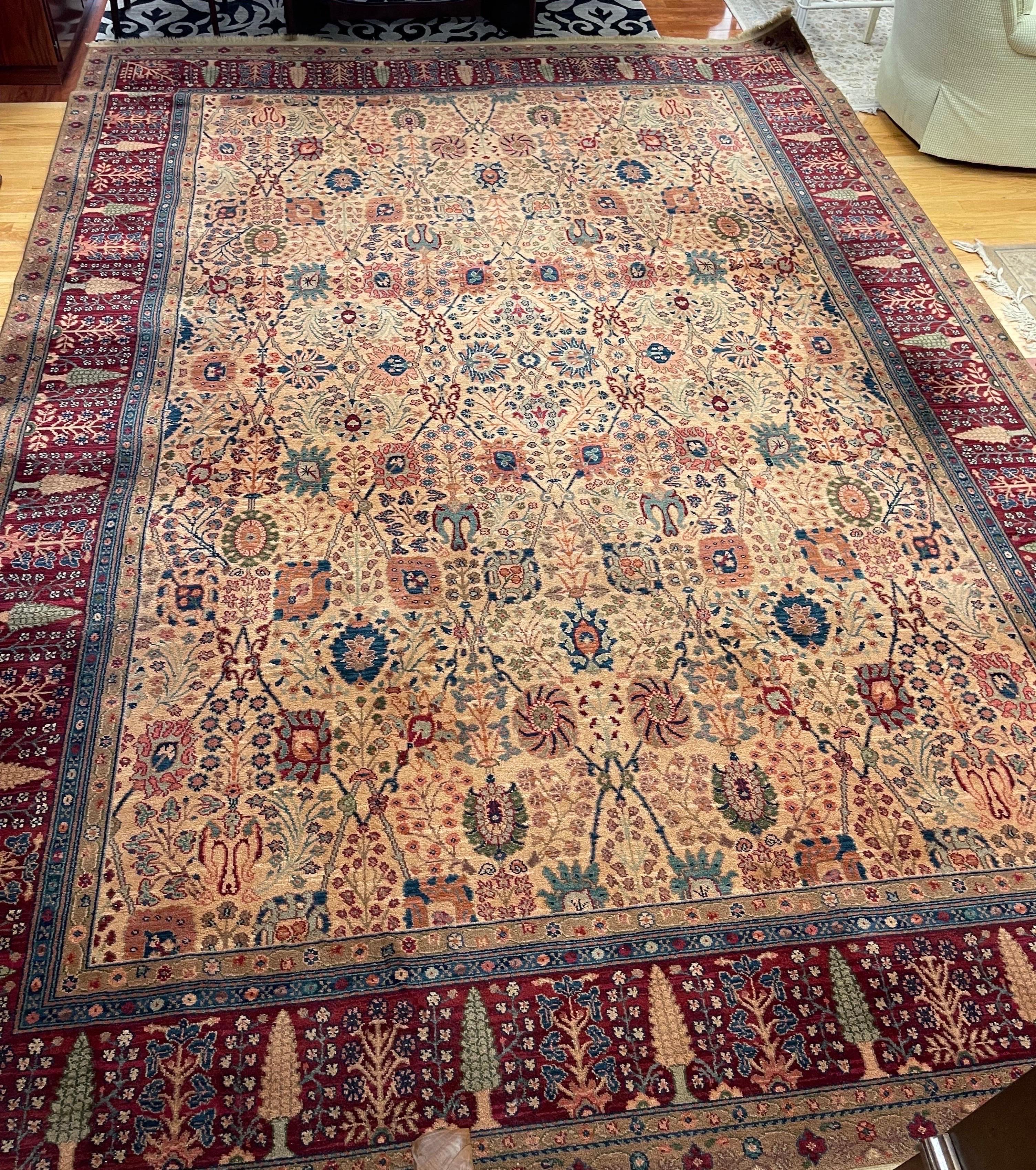 Elegant, large Karastan Samovar Teawash wool rug.  What makes this piece so magnificent is the color scheme; please look at the detailed pictures closely and feel free to ask any questions.  This is a big, heavy rug.  Why not own the best?