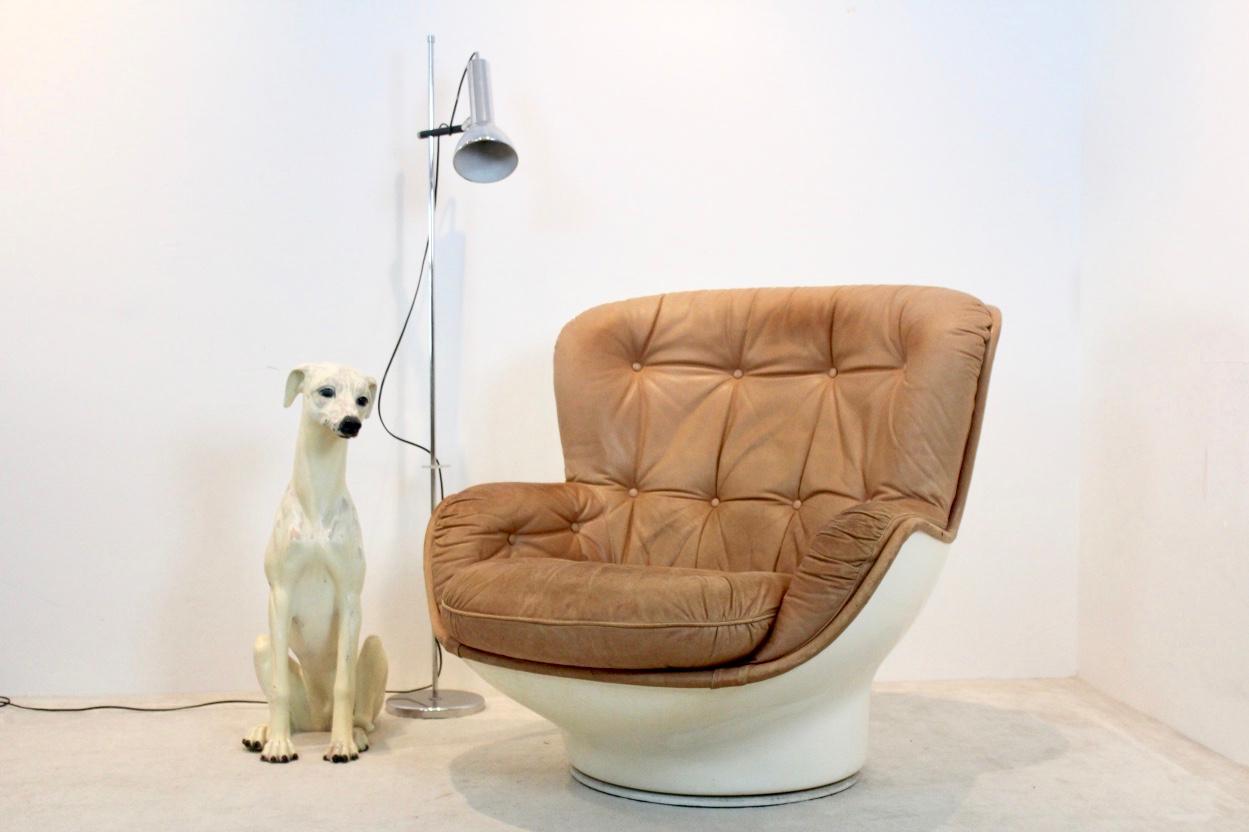 ‘Karate’ Lounge Chair in Fiberglass and Cognac Leather for Airborne Internationa 9