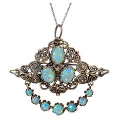 Karbra 3.75 Carat Opal Yellow Gold Brooch Pendant Necklace