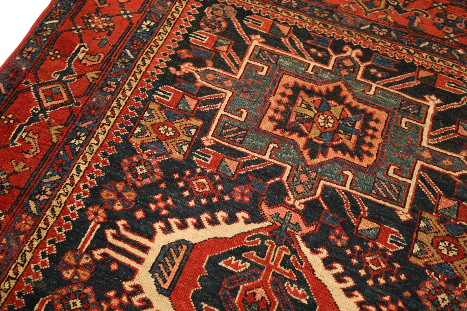 Other Kareje Antique Rug, Blue Red Ivory - 5 x 6 For Sale