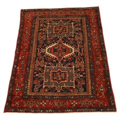 Tapis ancien Kareje, bleu rouge ivoire - 5 x 6