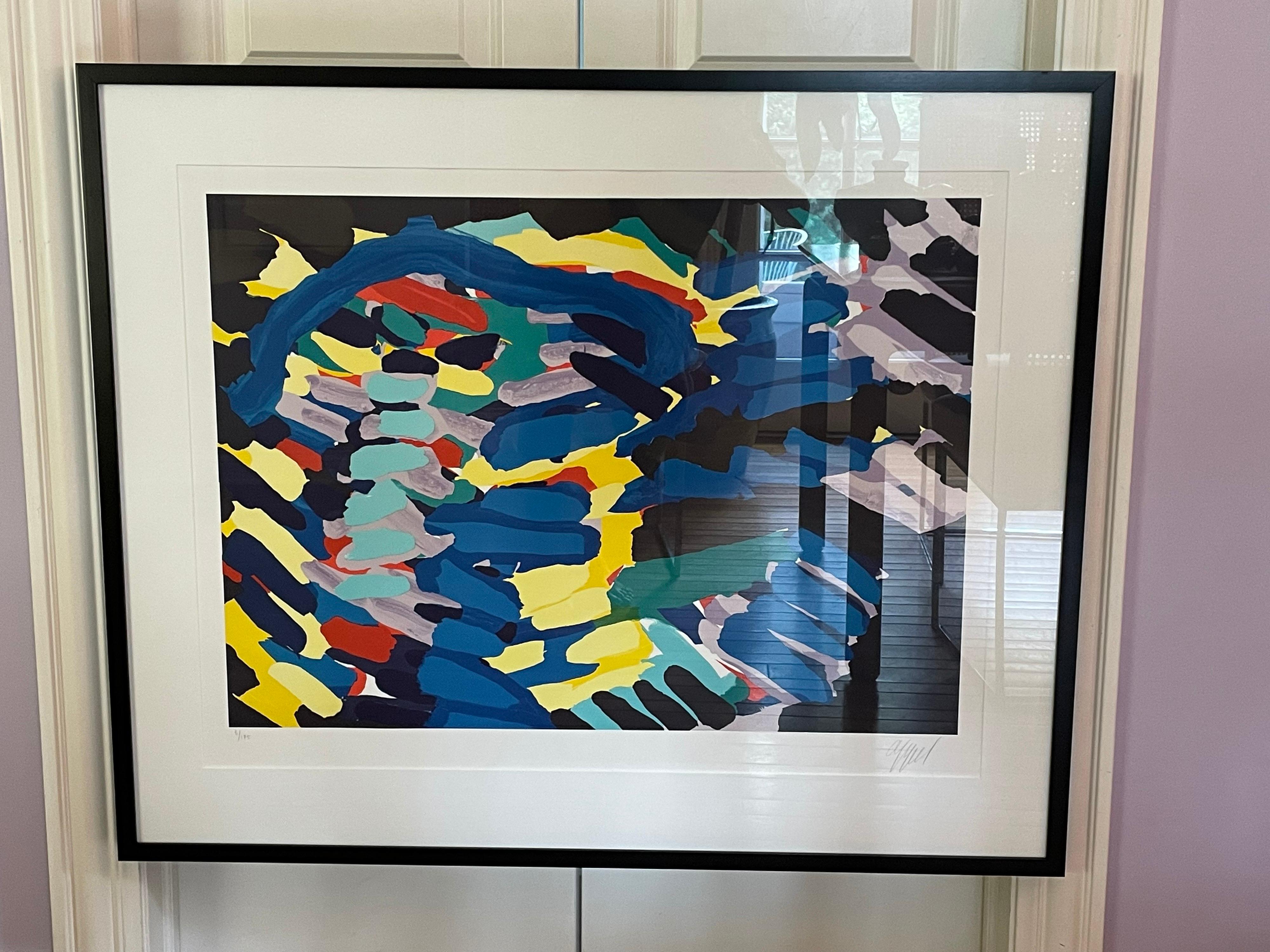 This is a wonderful colorful abstract lithograph number 6 of 175 and signed at right side probably done in 1980s.