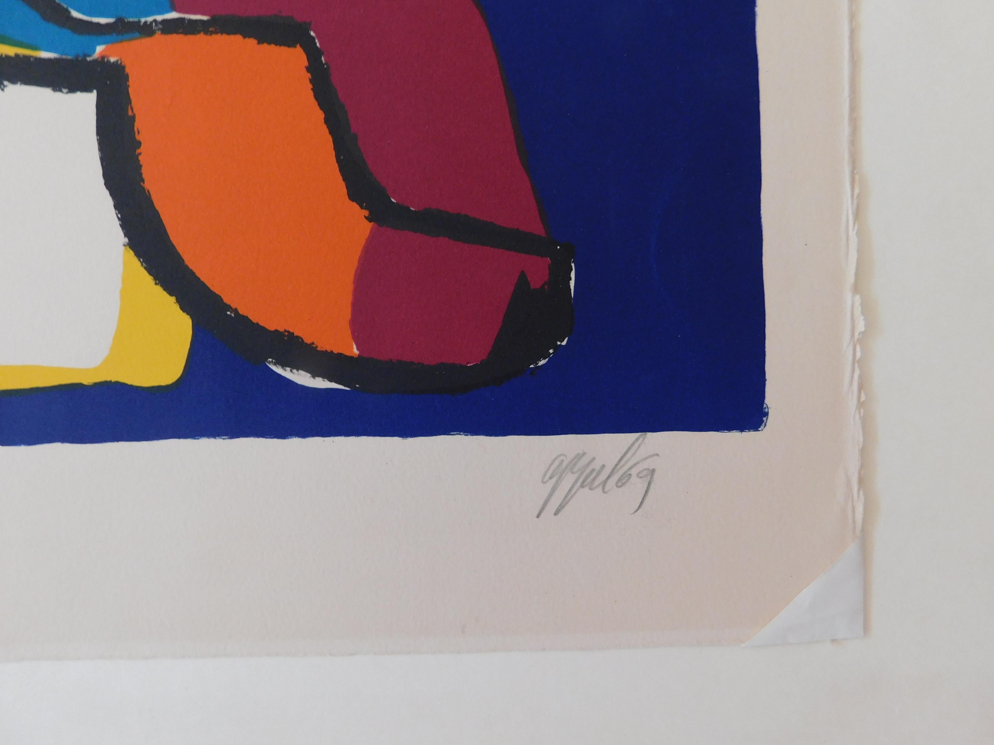 Milieu du XXe siècle Lithographie abstraite originale en couleur de Karel Appel, 1969  en vente