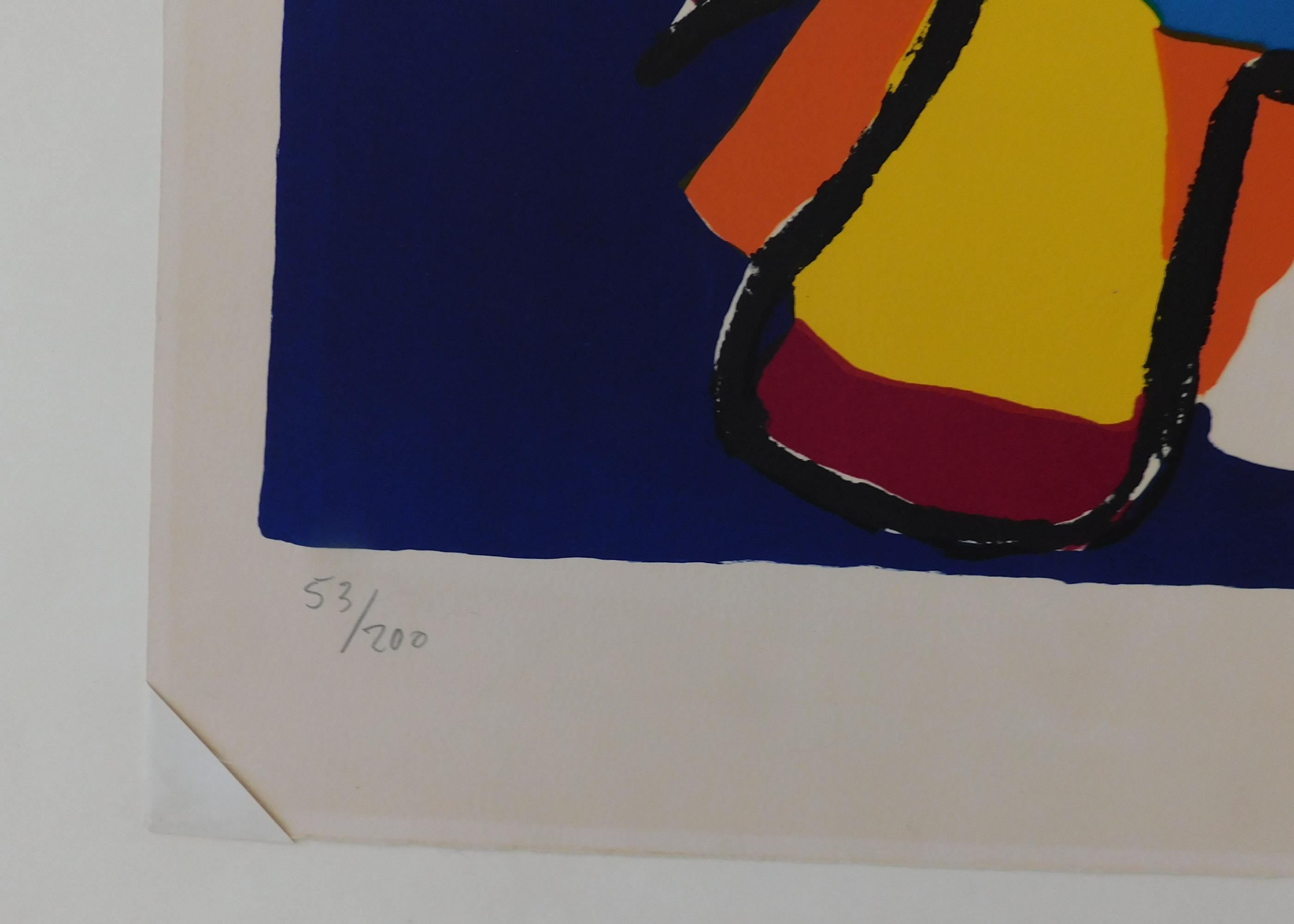 Papier Lithographie abstraite originale en couleur de Karel Appel, 1969  en vente