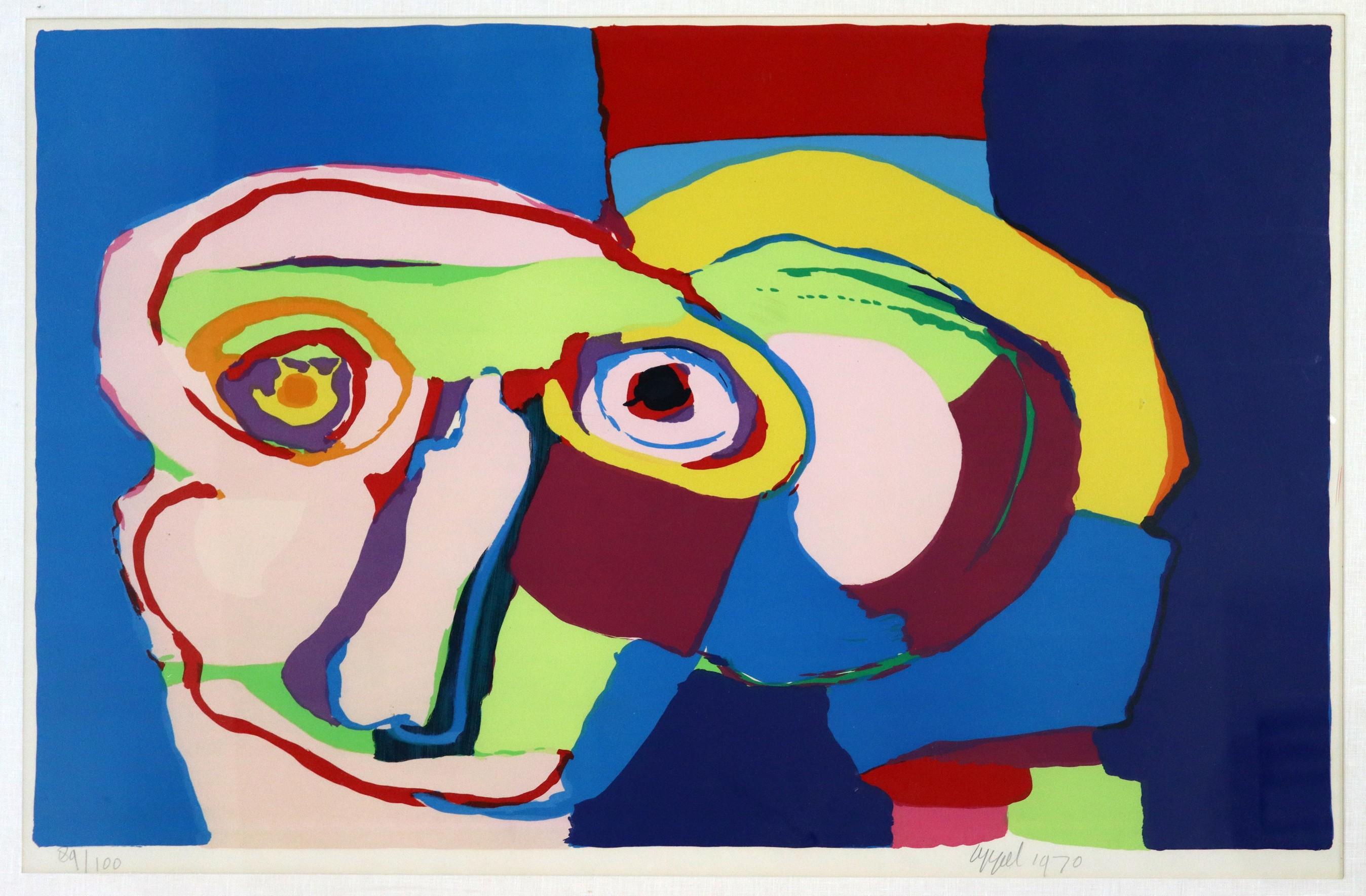 For your consideration is a whimsical lithograph titled Dream Colored Head, with an annotation of 89/100, and hand-signed in pencil on the bottom right by Karel Appel. 


Dimensions: 38H x 51W (framed). In excellent condition. 


Karel Appel