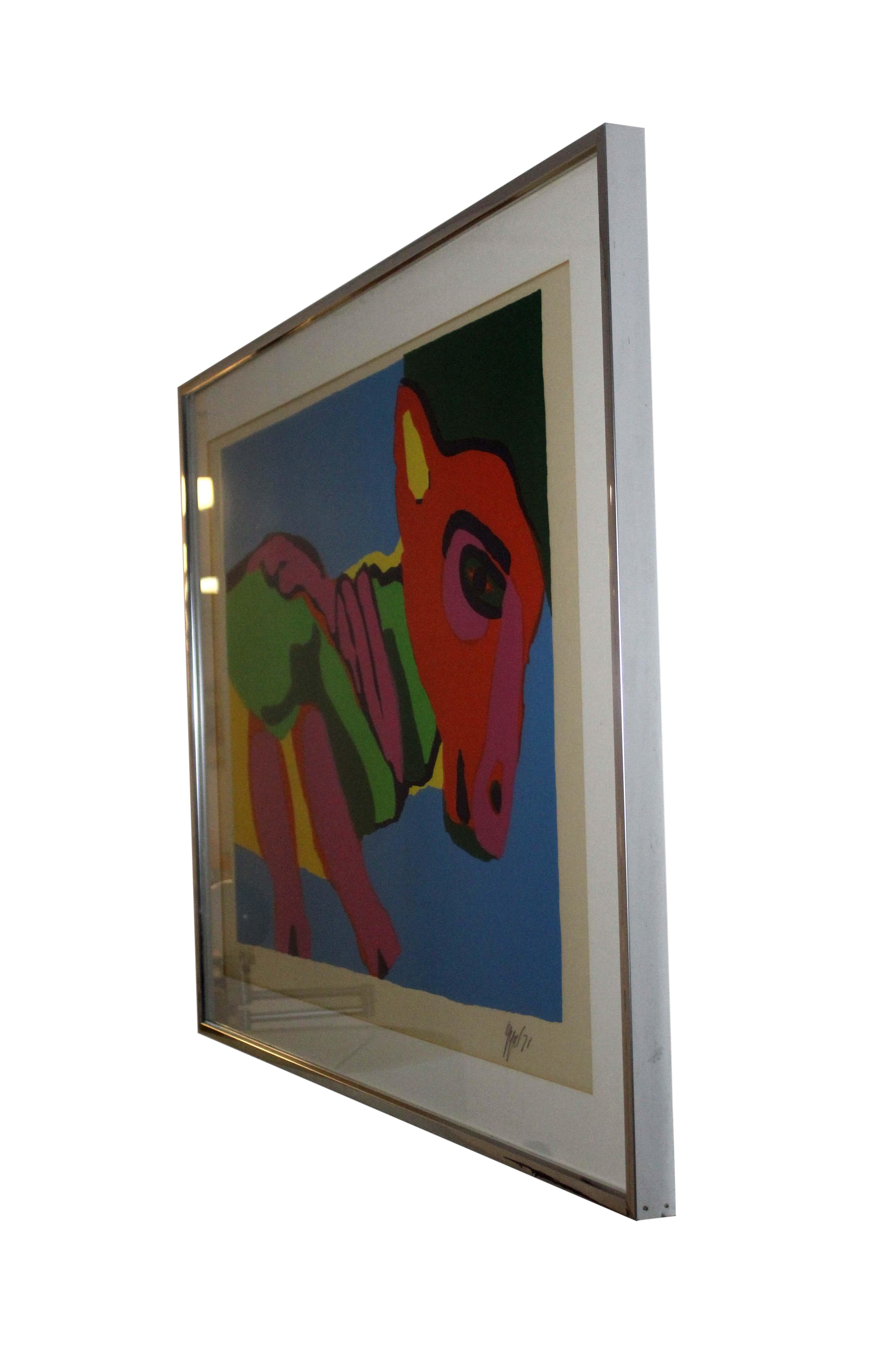 Karel Appel Horse Animal Figure Signed Modern Lithograph 1971 Framed 63/100 In Good Condition For Sale In Keego Harbor, MI