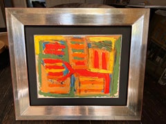 Abstract Cobra acryl painting in orange, yellow & red, called 'Venster'