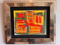 Abstract Cobra acryl painting in orange, yellow 
red, called 
Venster

