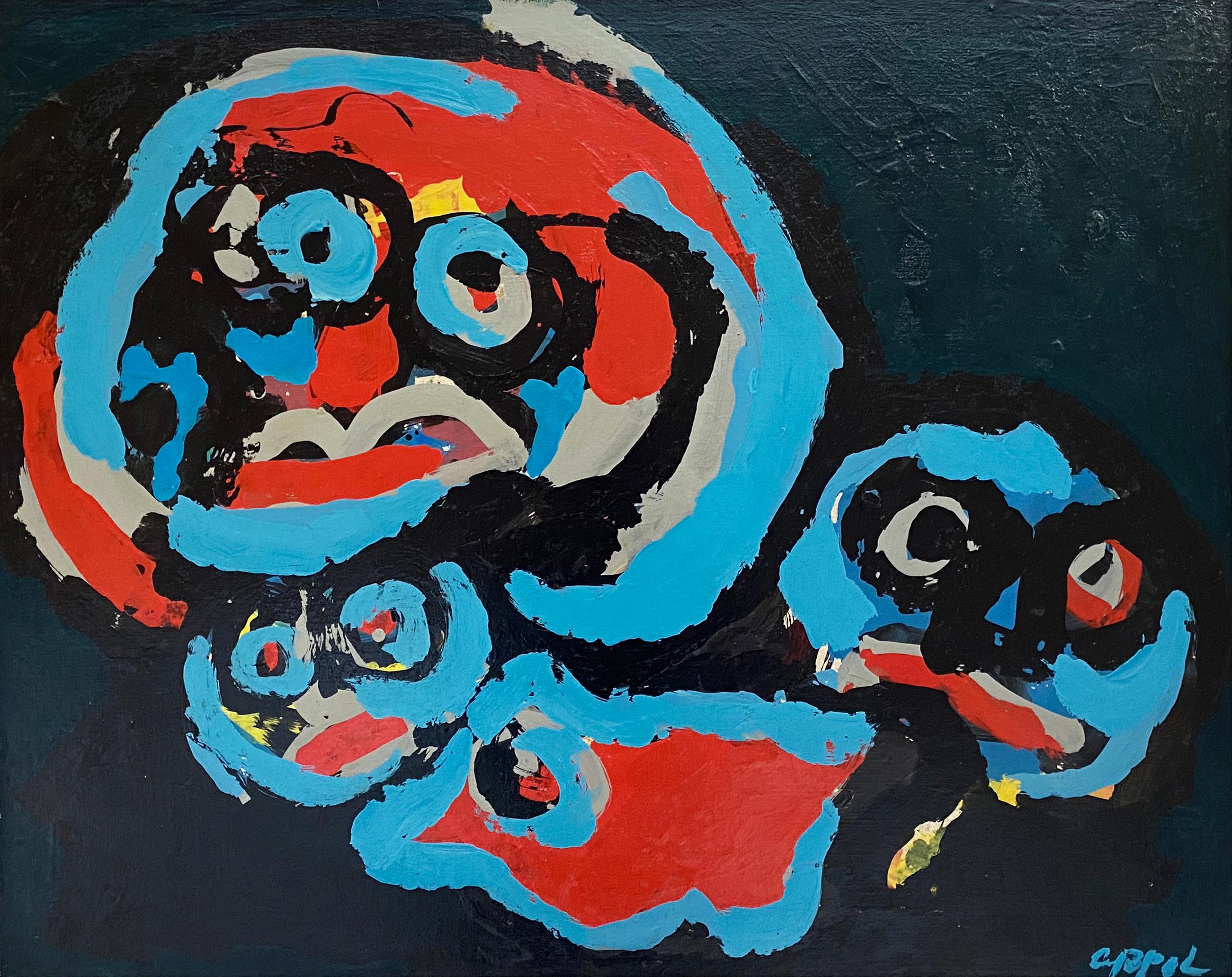 Figure Composition, Faces - Abstract Expressionist Painting by Karel Appel