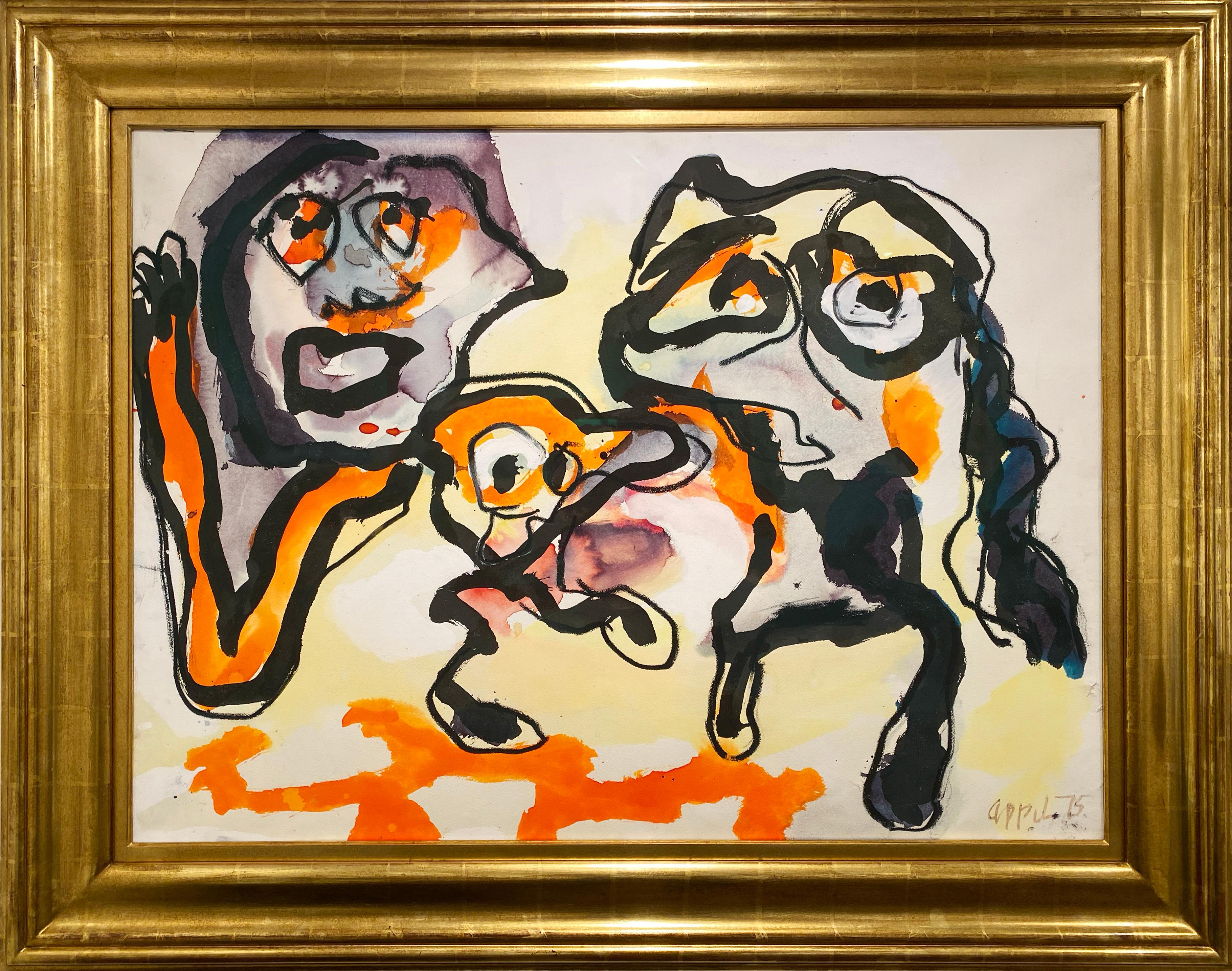 Abstract Painting Karel Appel - Figures, visages abstraits