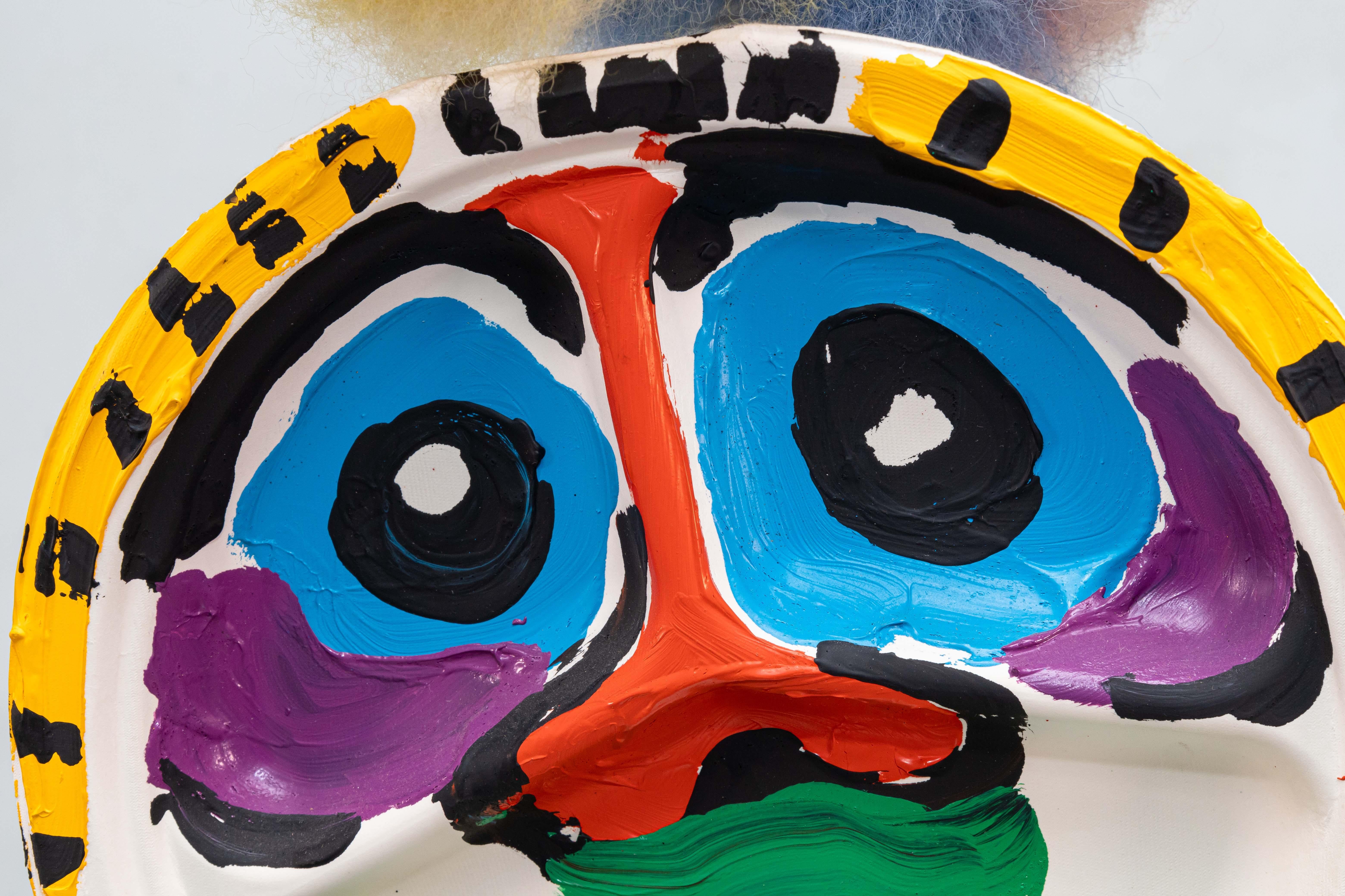 Karel Appel Plate with Moustache Signed Contemporary Found Object Sculpture In Good Condition For Sale In Keego Harbor, MI