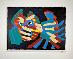 20th Century abstract Karel Appel color Lithograph Fighting Cat