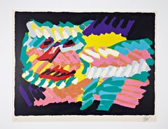 20th Century abstract Karel Appel color Lithograph Pink Cat