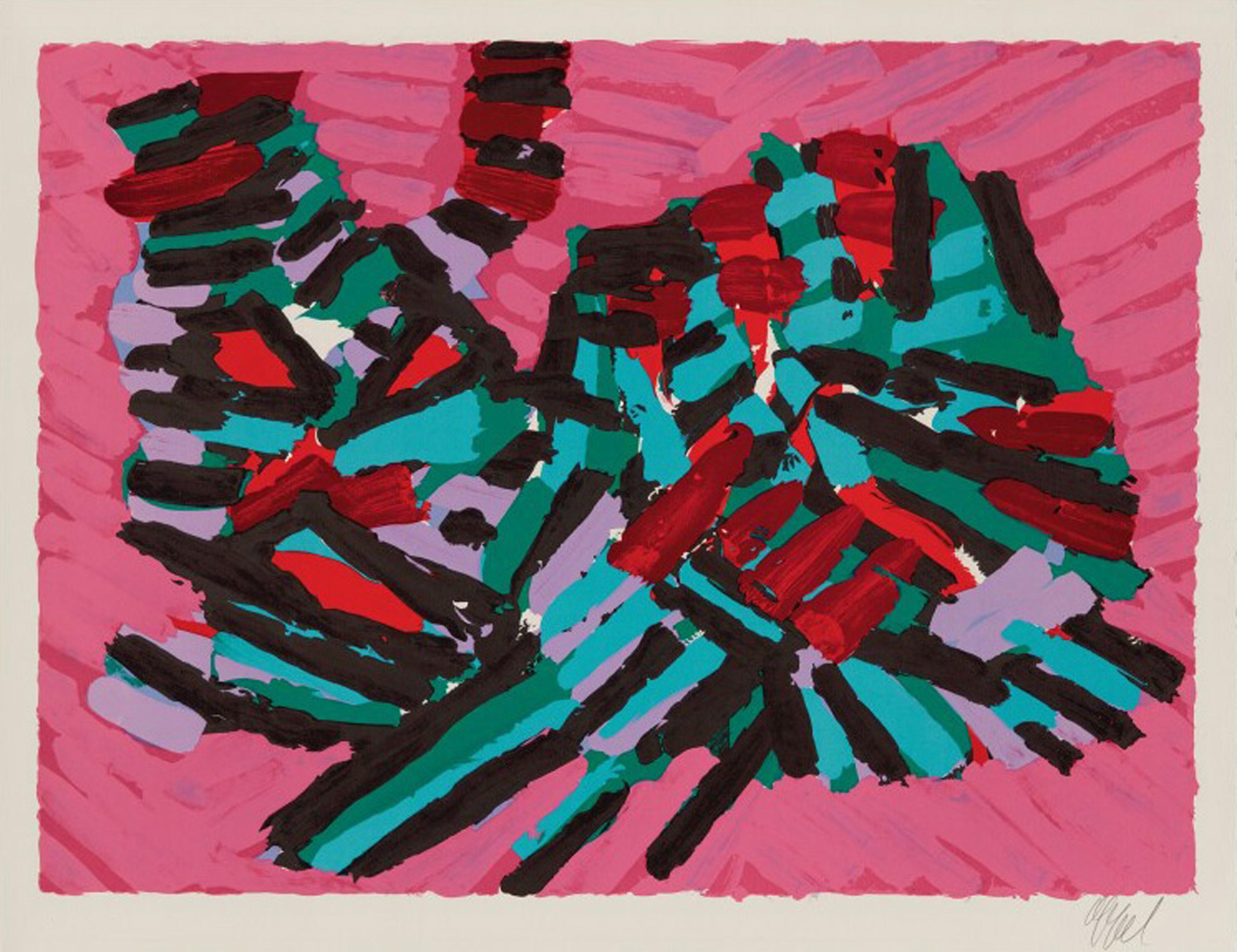 Esta litografía firmada y numerada sobre papel Japón pertenece a una carpeta de 17 grabados del artista moderno Karel Appel. He admiraba al gato doméstico por su comportamiento distante pero instintivo, y se convirtió en uno de sus temas favoritos.