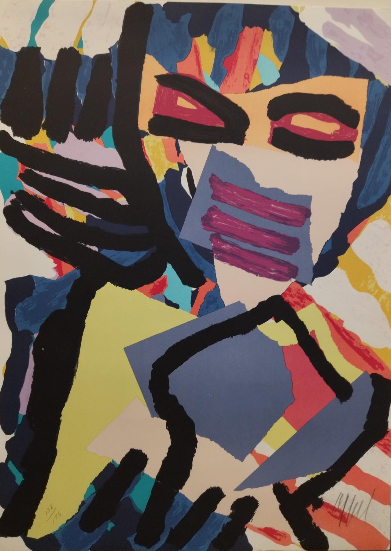 Mask Face Personage is an original limited edition lithograph by Dutch artist Karel Appel, printed using hand lithography techniques on 100% acid-free Arches archival paper.
Edition Size: 175 Year: 1980 Printed at JK Fine Art Editions Co
Print size: