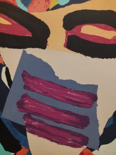 Appel. Mask Face Personage Lithograph, Abstract, Signed, 1980, Framed.