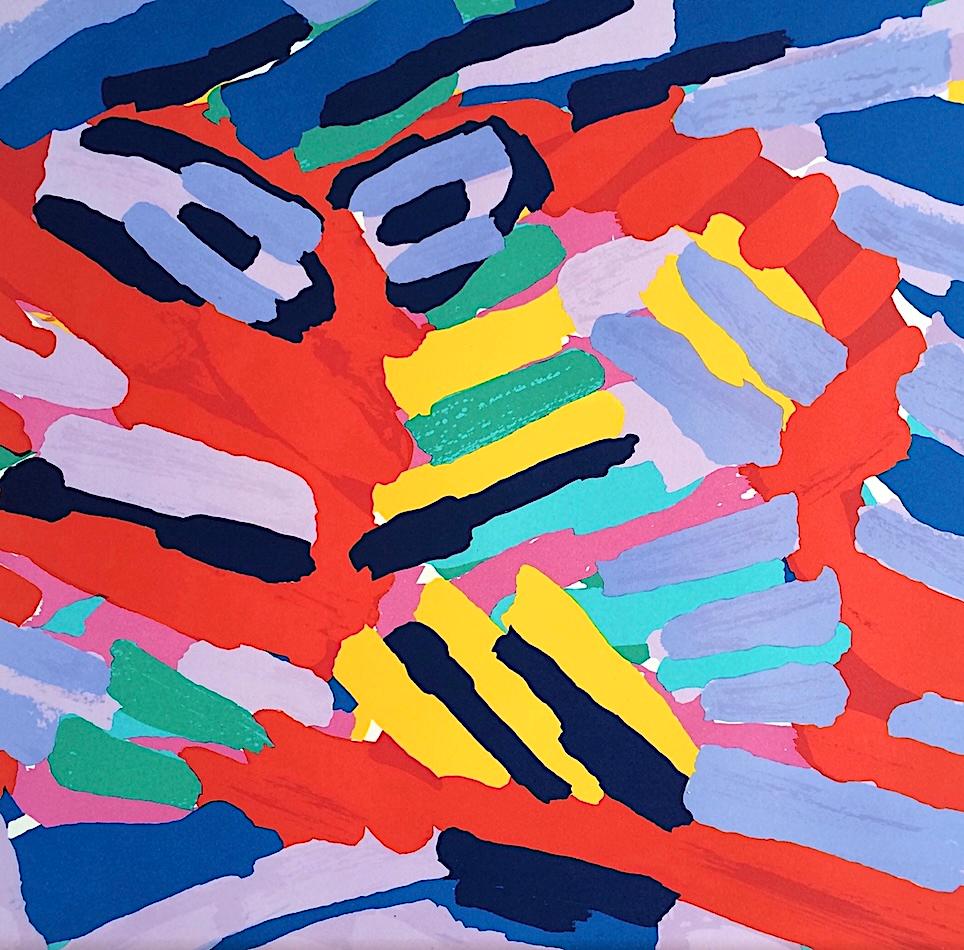 GRAN CABEZA LAVANDA ROJA Litografía firmada, Animal abstracto, Artista CoBrA - Print de Karel Appel
