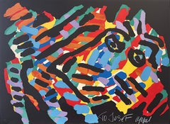 ANIMAL DE OJOS NEGROS Litografía firmada, Criatura abstracta de colores, Artista CoBrA
