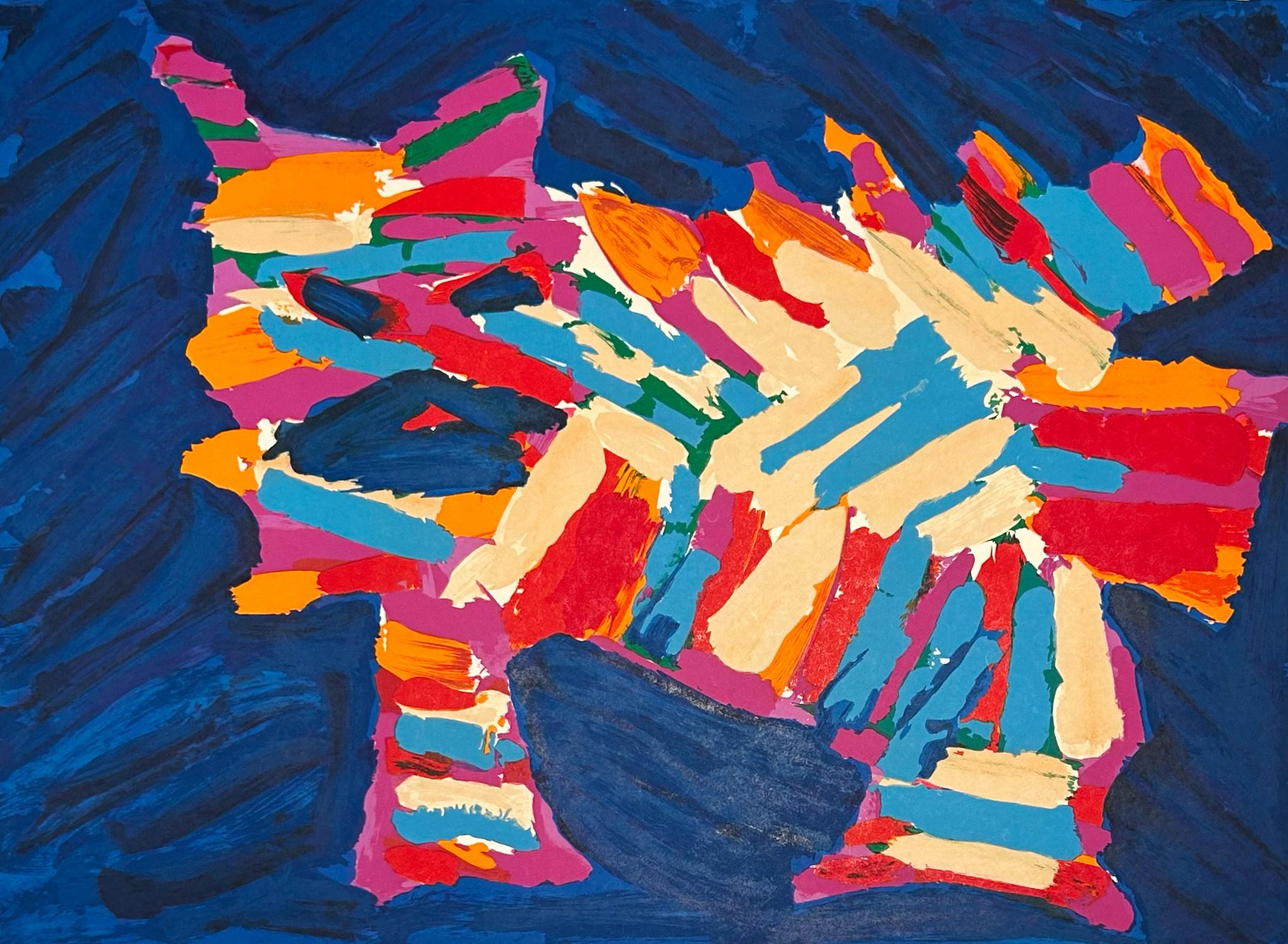 Karel Appel Animal Print - Blue Cat
