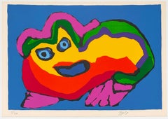 « Blue Eyed Creature », lithographie rare signée à la main, 1971, tirage limité à 100 exemplaires, encadrée