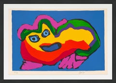« Blue Eyed Creature », lithographie rare signée à la main, 1971, tirage limité à 100 exemplaires, encadrée