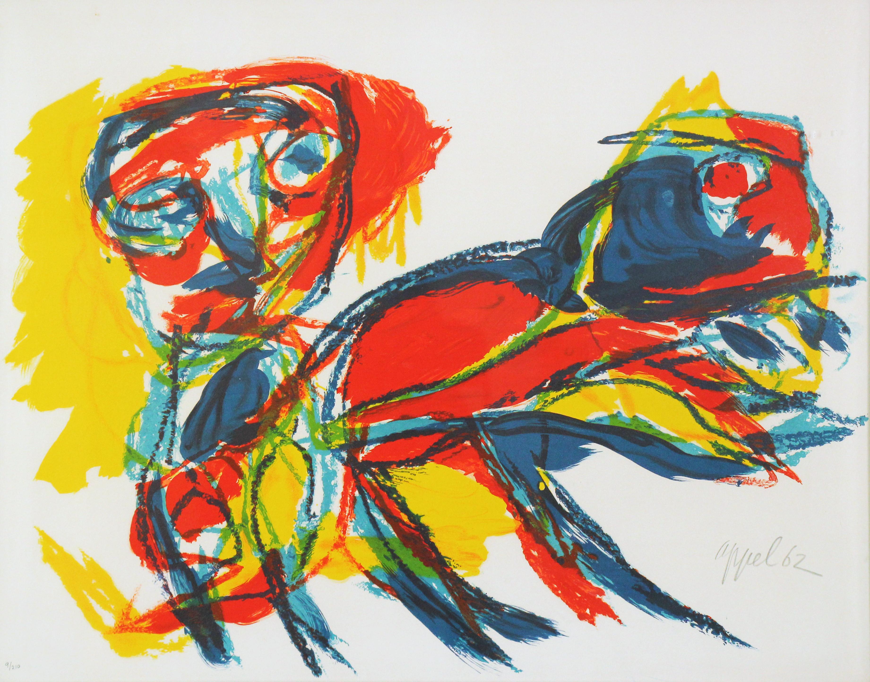 Karel Appel Figurative Print - Color Abstract of Man and Animal, Color Lithograph, 1962, Signed and Numbered