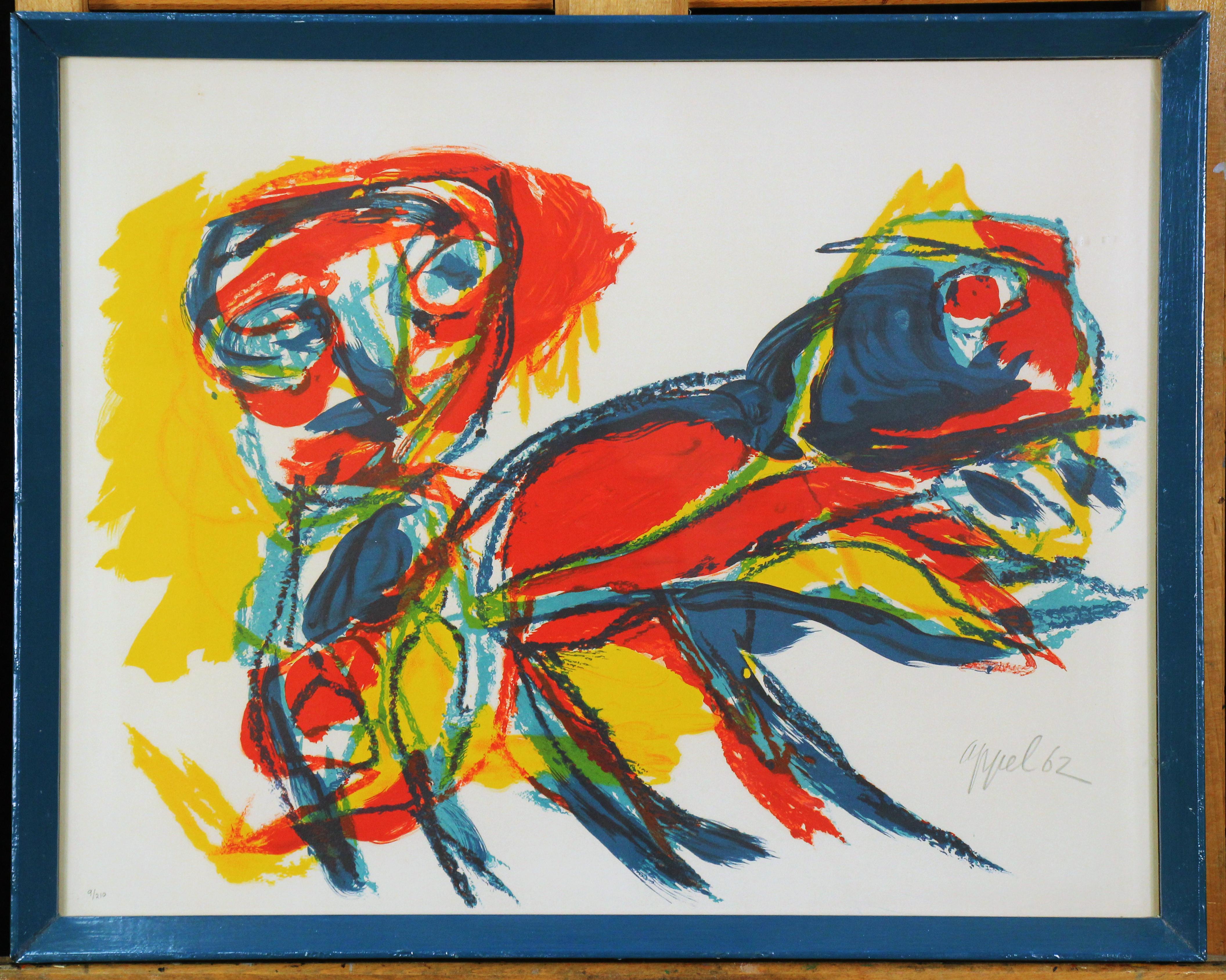 Color Abstract of Man and Animal, Color Lithograph, 1962, Signed and Numbered - Print by Karel Appel