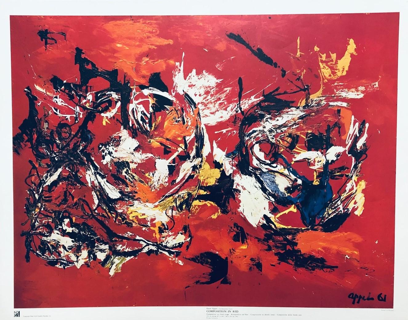 Composition dans Red- Poster, New York Graphic Society. Imprimé en Hollande - Print de Karel Appel