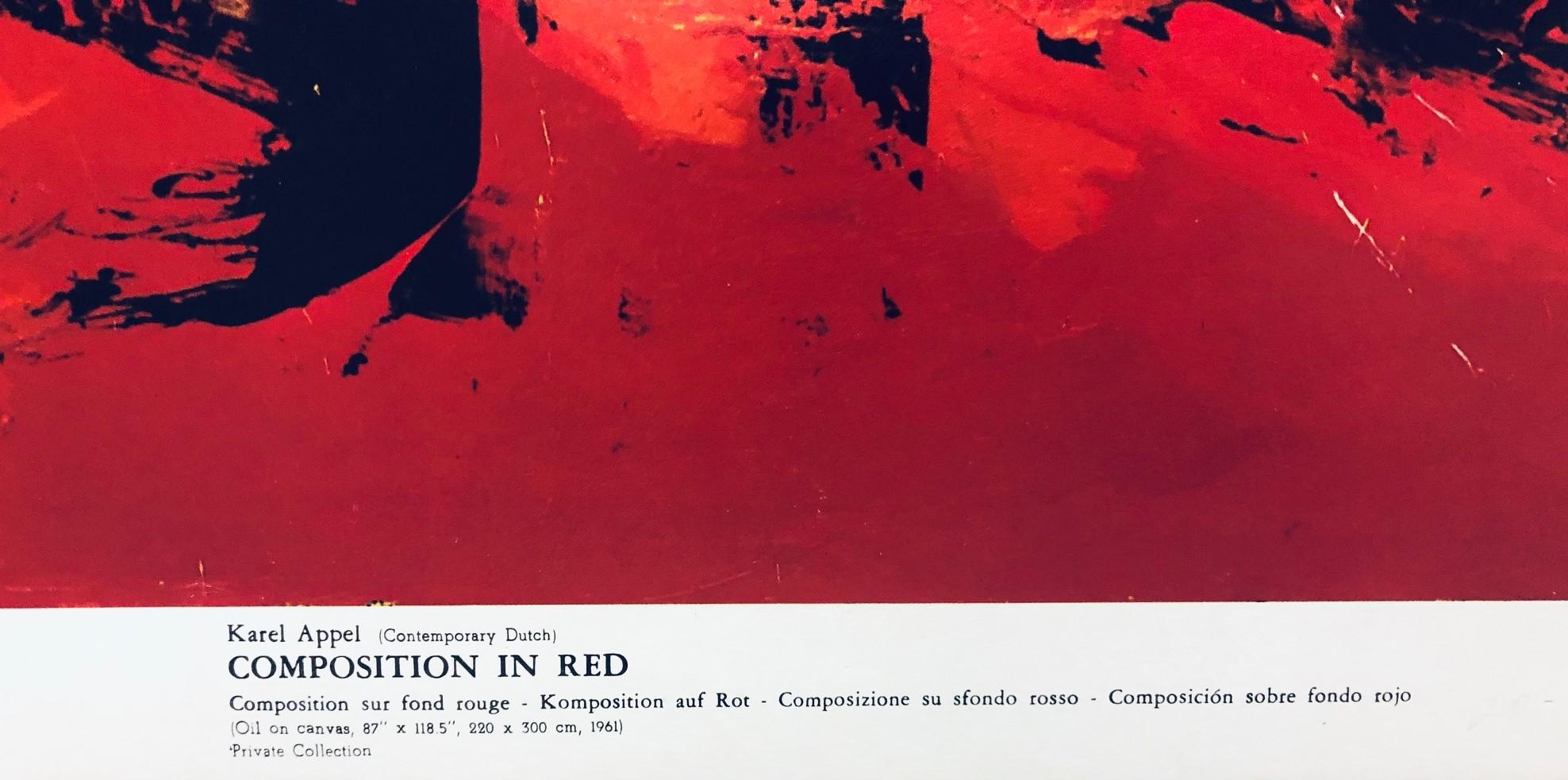 Composition dans Red- Poster, New York Graphic Society. Imprimé en Hollande - Rose Abstract Print par Karel Appel