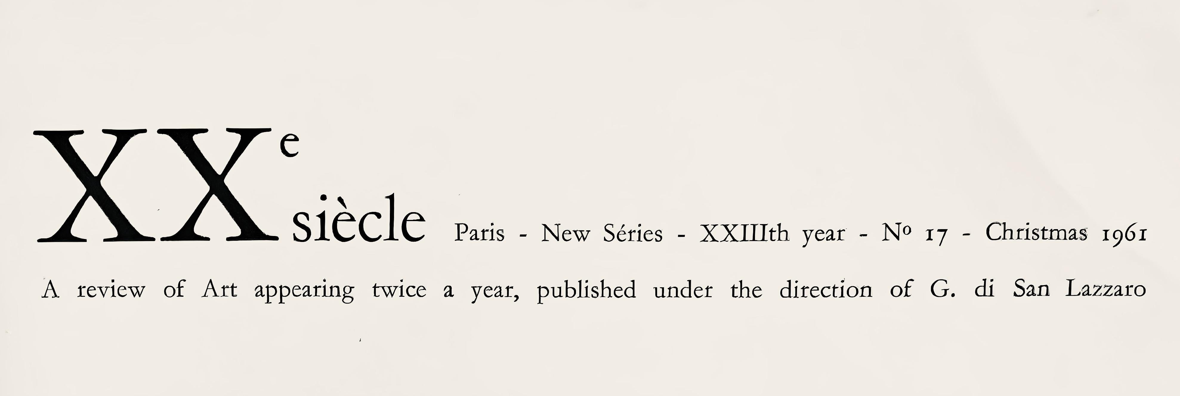 Lithograph on vélin paper. Paper Size: 12.4 x 9.65 inches. Inscription: Unsigned and unnumbered, as issued. Notes: From the album, XXe siècle, New Séries, XXIIIth year, N°17 - Christmas 1961, A review of Art appearing twice a year, published under