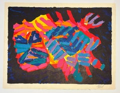 Karel Appel Abstract Cat Color Lithograph Print, Signed, 1978, Devil Cat