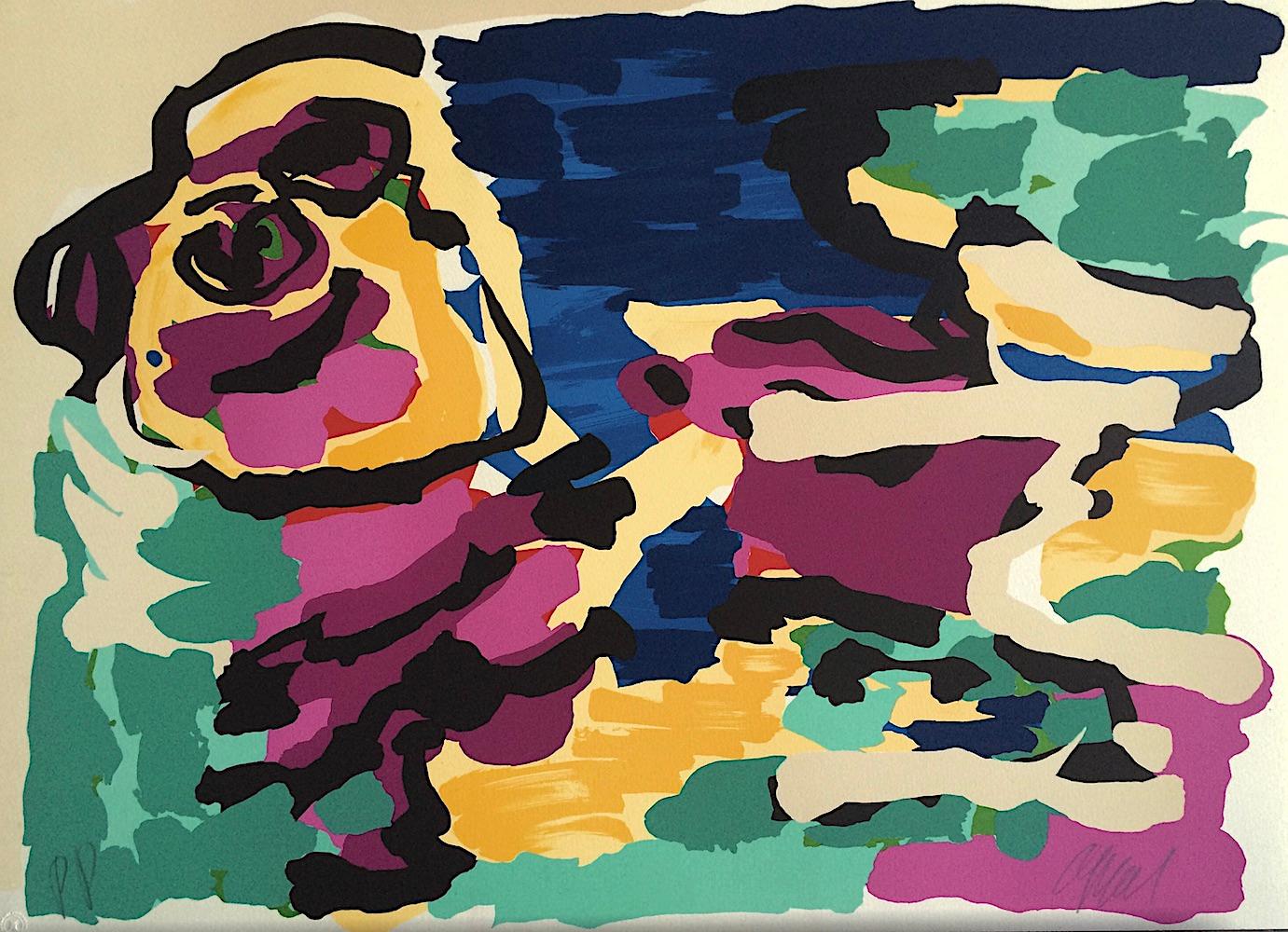 EVENING WALK Signed Lithograph, Abstract Animal Beige, Yellow, Plum, Blue, Green im Angebot 3