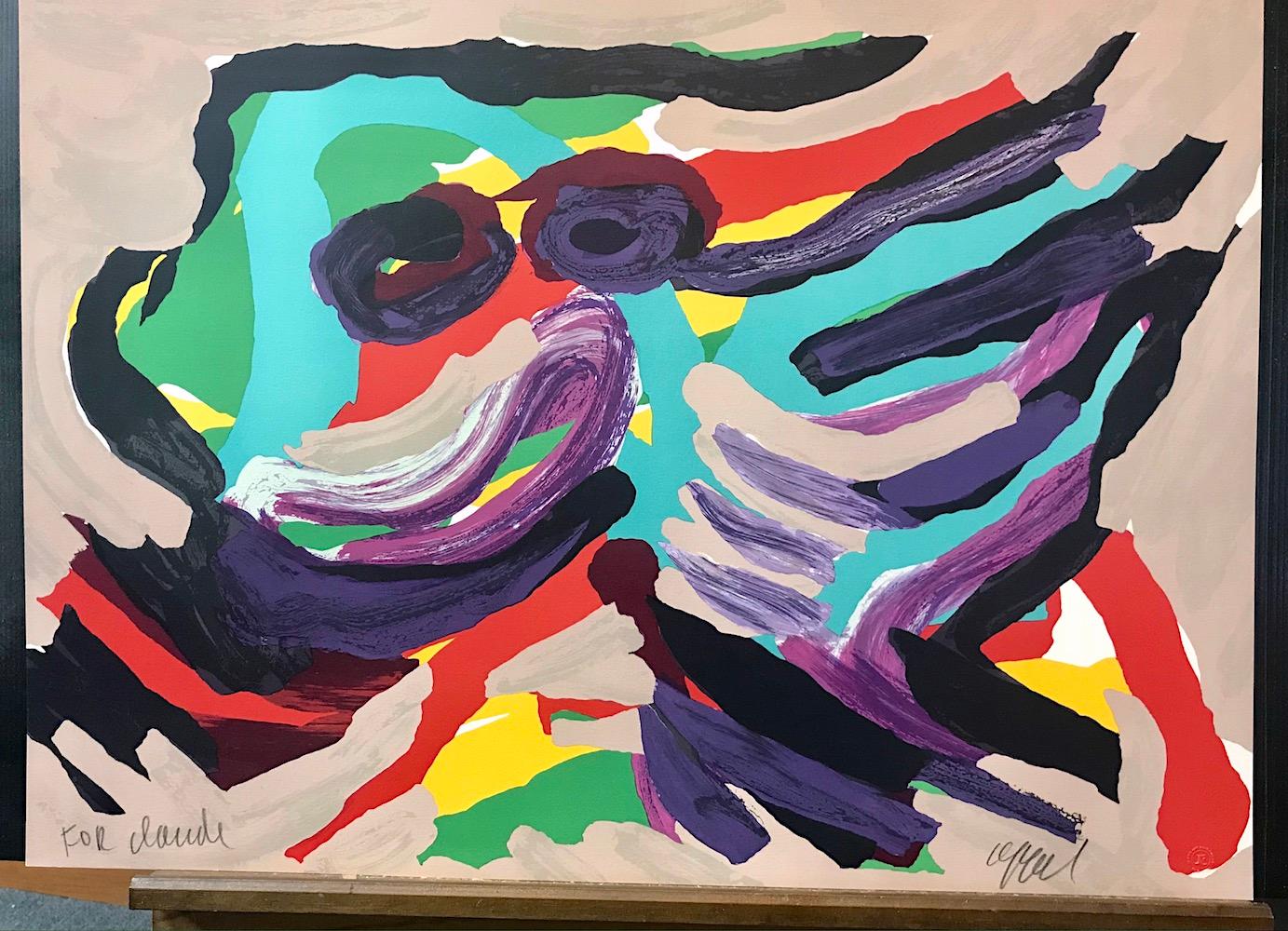 FANTASTIC ANIMAL Signed Lithograph, Abstract Animal, Turquoise Red Purple Beige - Black Animal Print by Karel Appel