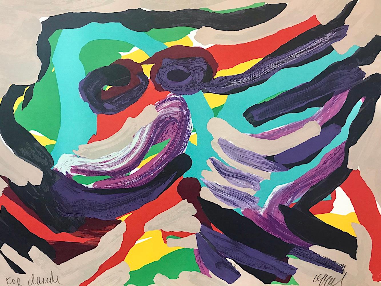 Animal Print de Karel Appel - FANTASTIC ANIMAL Litografía firmada, Animal abstracto, Turquesa Rojo Violeta Beige
