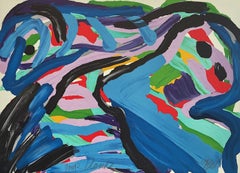 FLOATING IN A LANDSCAPE Signed Lithograph, Abstract Figure, CoBrA Artist