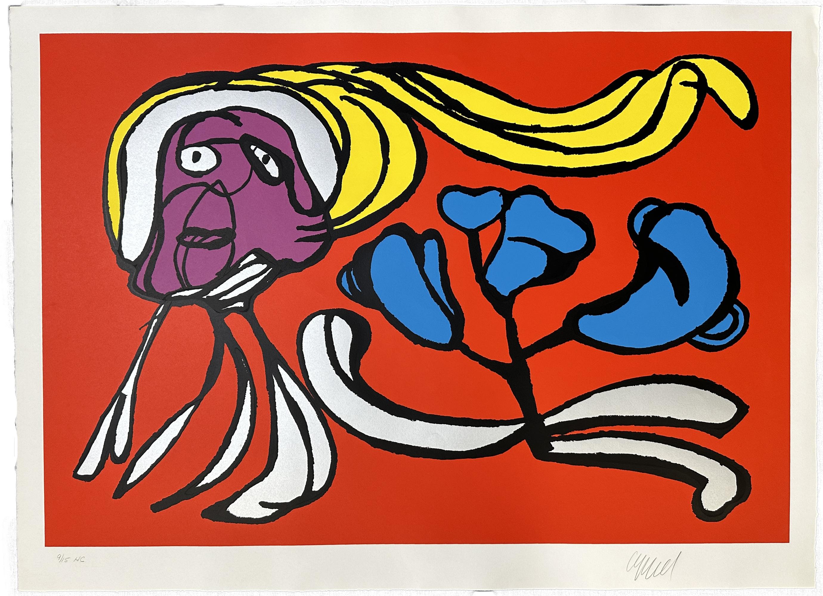 Karel Appel Abstract Print - Floating Red, 1979 Large Signed Limited Edition Silkscreen Print