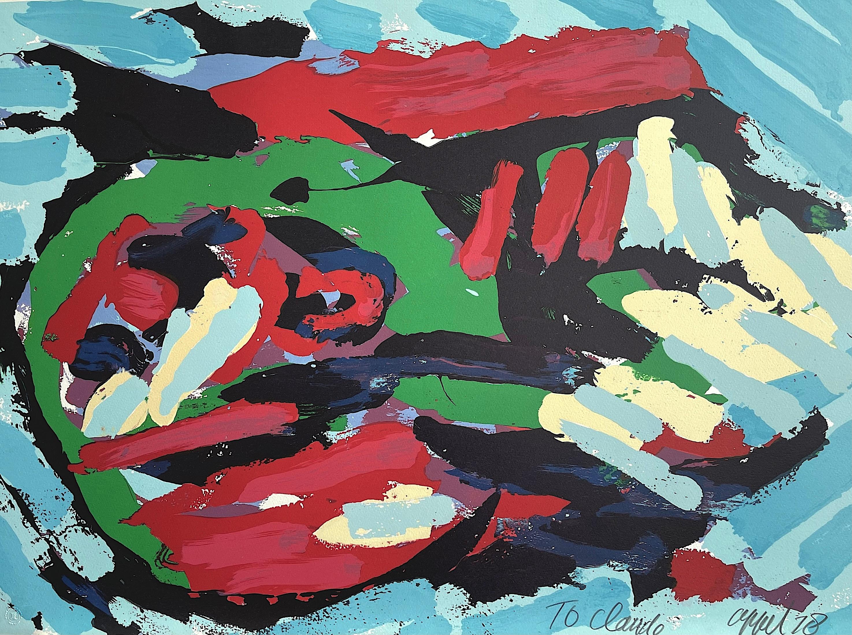 FLYING HEAD OVER OCEAN Signed Lithograph 1978, Multi-color Abstract Face