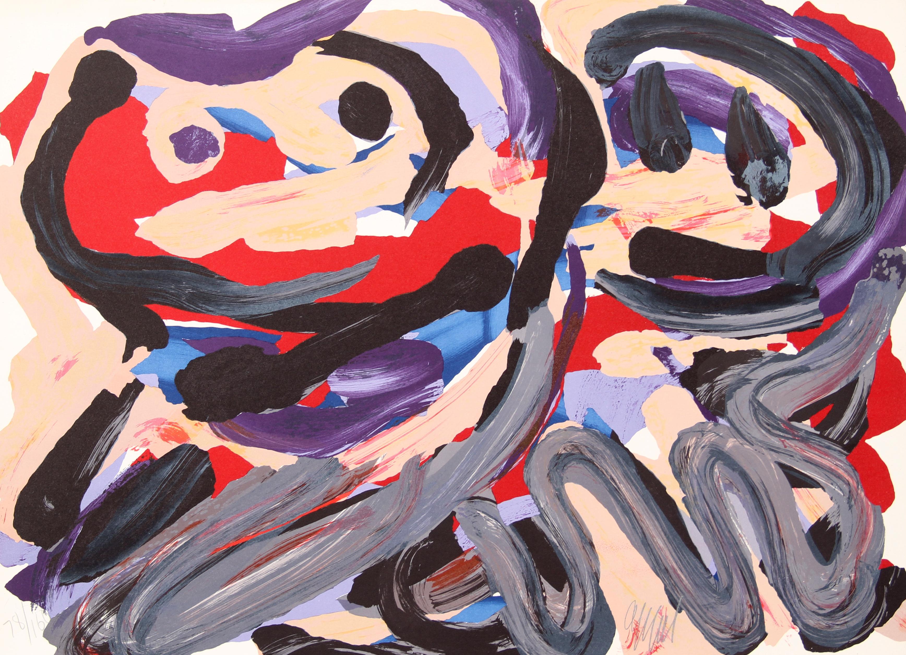 Lithographie expressionniste abstraite de Karel Appel datant de 1979.

Happy Battle
Karel Appel, néerlandais (1921-2006)
Date : 1979
Lithographie sur Arches, Signé et numéroté au crayon
Edition de 160, HC
Taille : 21,5 in. x 29,5 in. (54,61 cm x