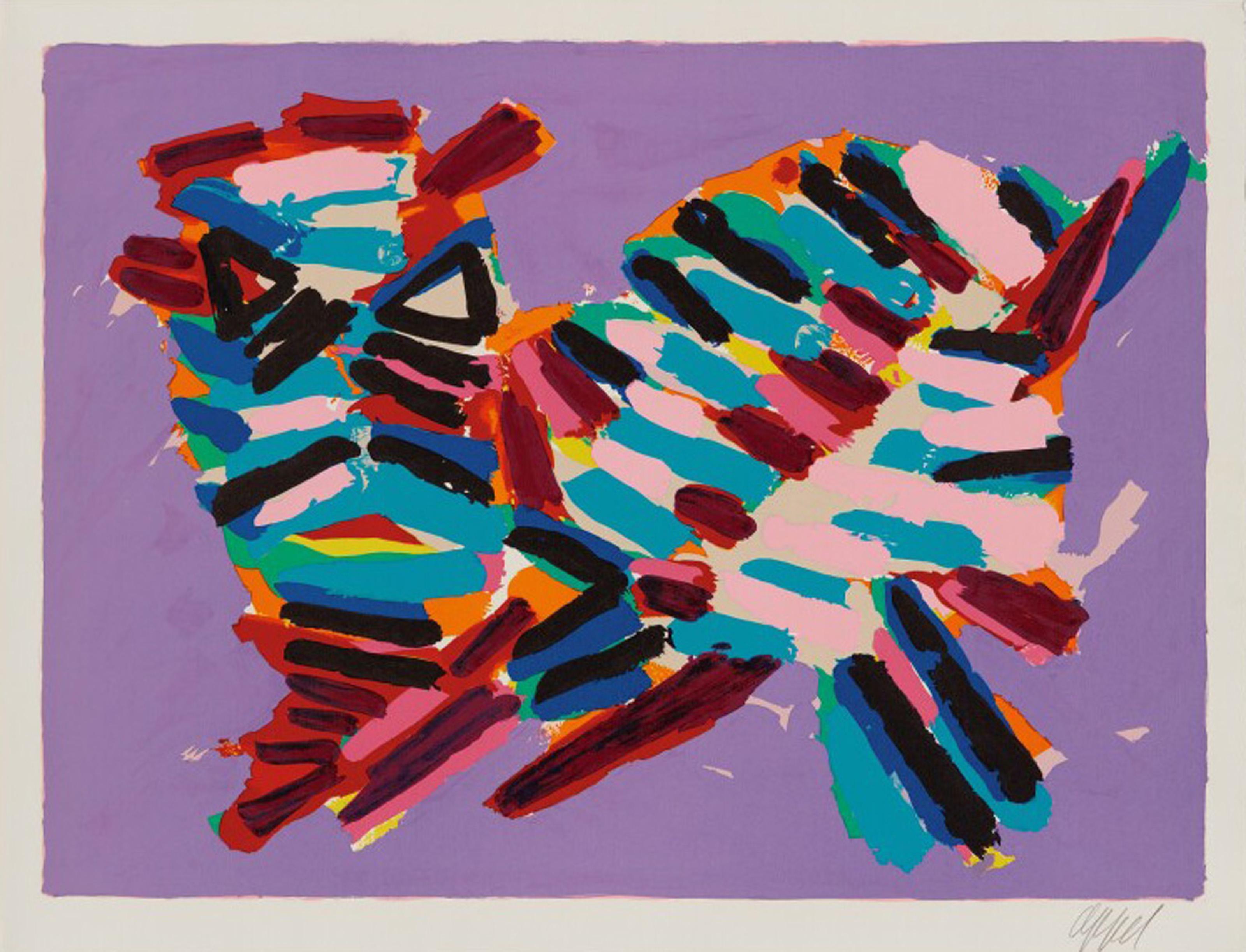 Esta litografía firmada y numerada sobre papel Japón pertenece a una carpeta de 17 grabados del artista moderno Karel Appel. He admiraba al gato doméstico por su comportamiento distante pero instintivo, y se convirtió en uno de sus temas favoritos.
