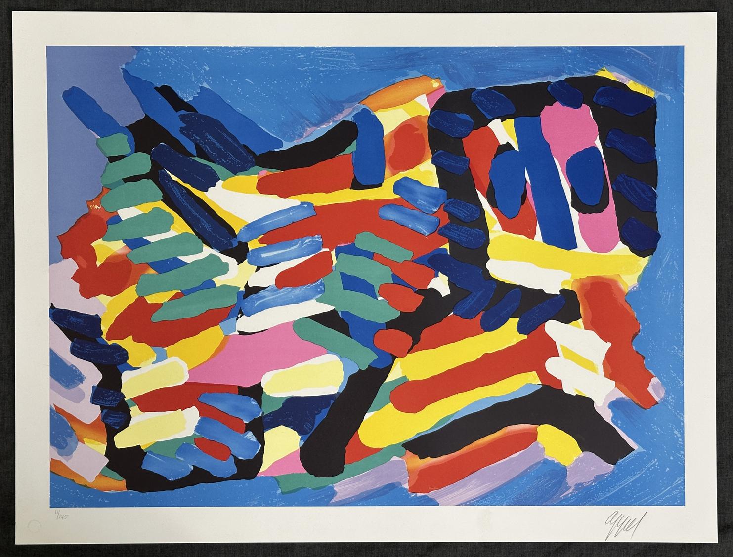 Karel Appel Moving in Blue Signed  Limited Edition Lithograph For Sale 7