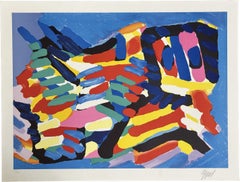 Karel Appel si muove in blu firmato  Litografia in edizione limitata